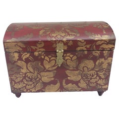 Hand-Painted Dome Top Wood and Brass Decorative Chest