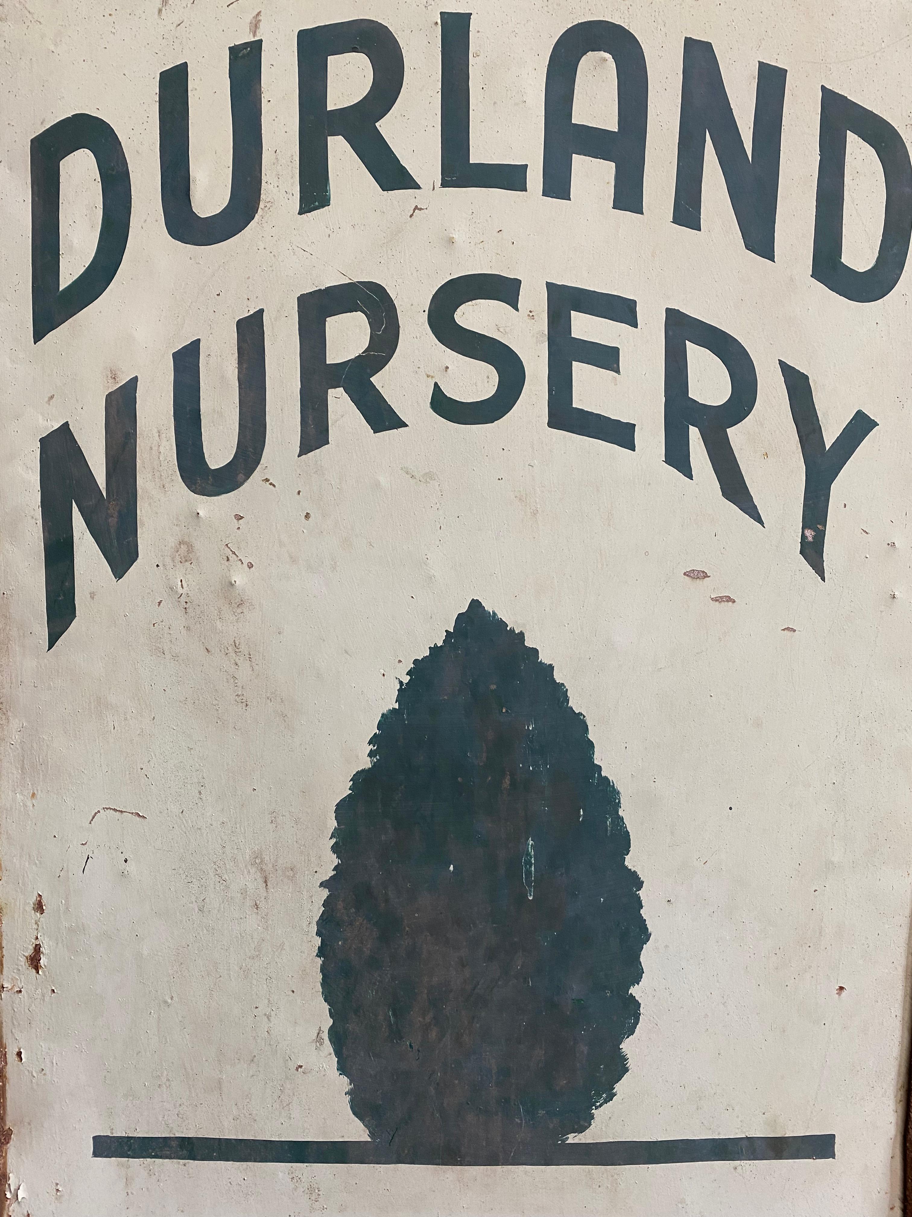 Metal Hand Painted Double Sided Durland Nursery Advertising Sign, 1930s