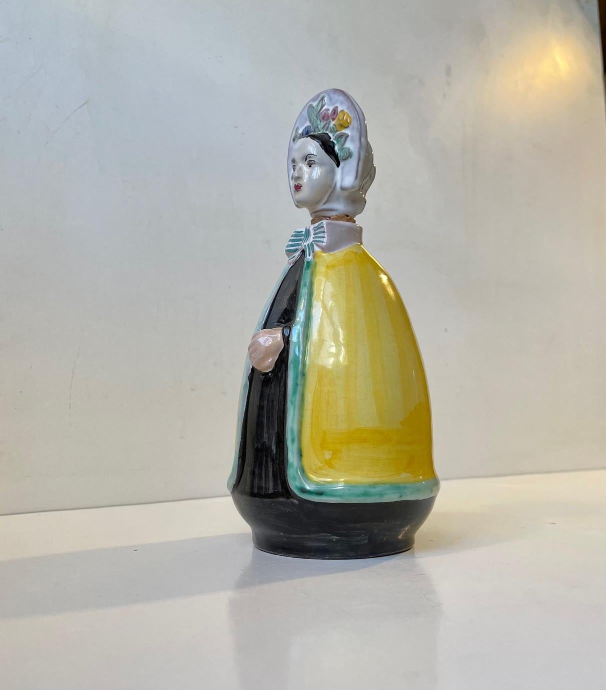 Mid-Century Modern Hand-Painted Dressed Woman Decanter by Johgus Bornholm, 1950s For Sale