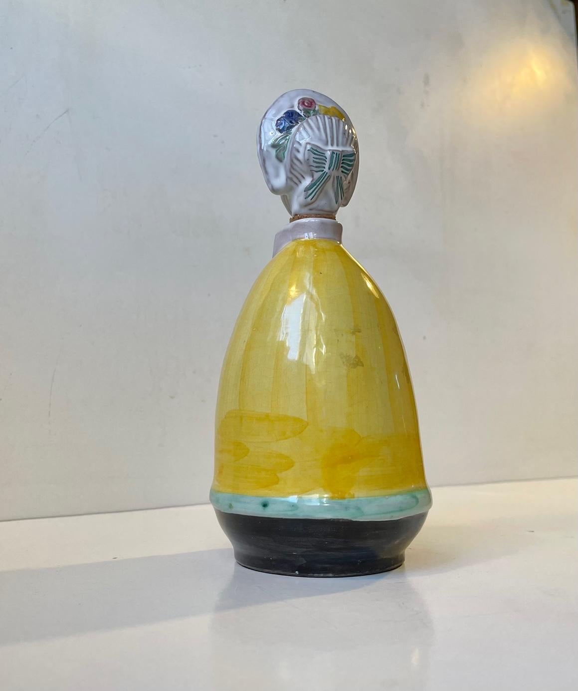 Glazed Hand-Painted Dressed Woman Decanter by Johgus Bornholm, 1950s For Sale