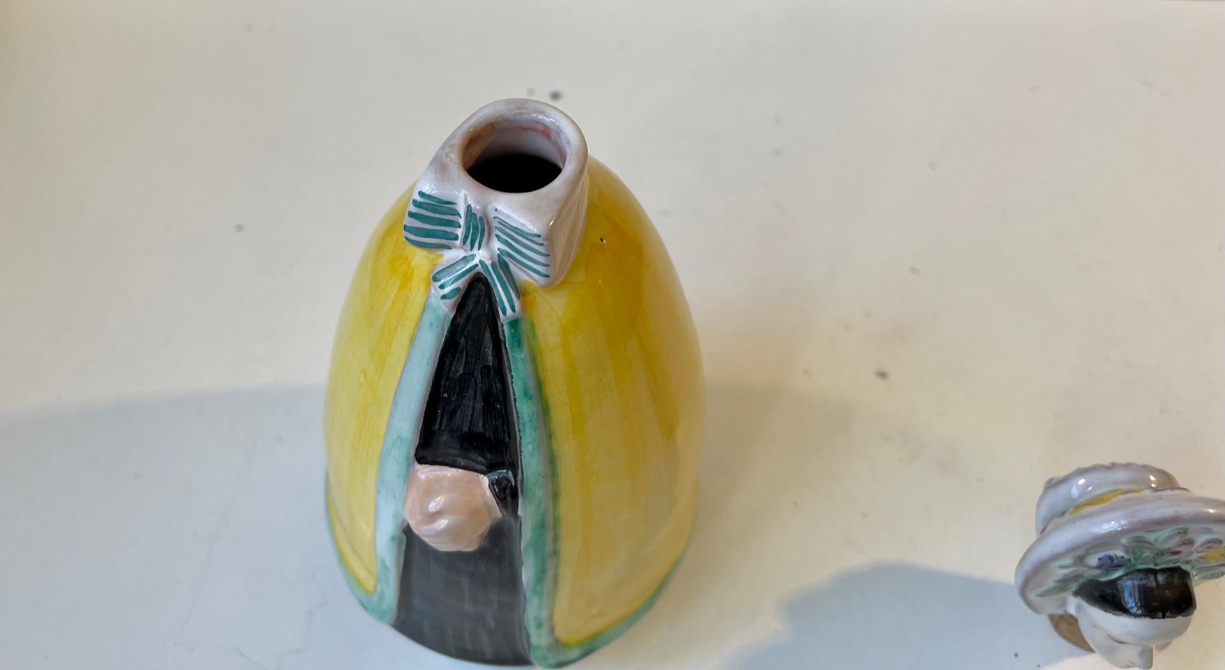 Ceramic Hand-Painted Dressed Woman Decanter by Johgus Bornholm, 1950s For Sale