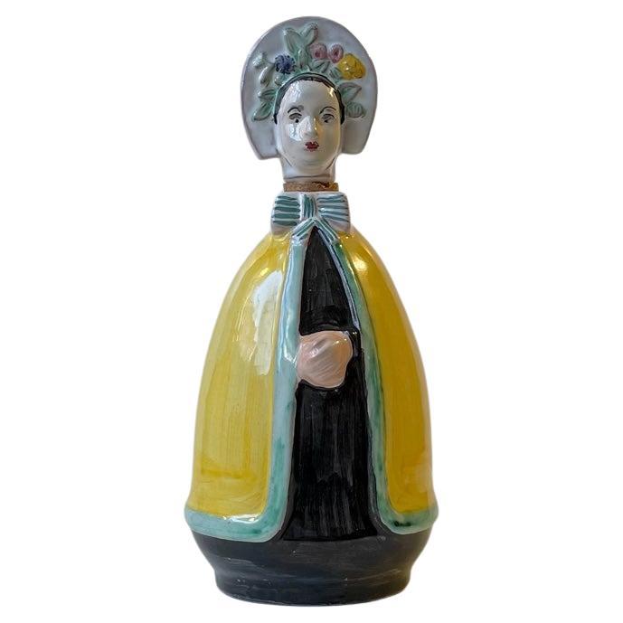 Hand-Painted Dressed Woman Decanter by Johgus Bornholm, 1950s