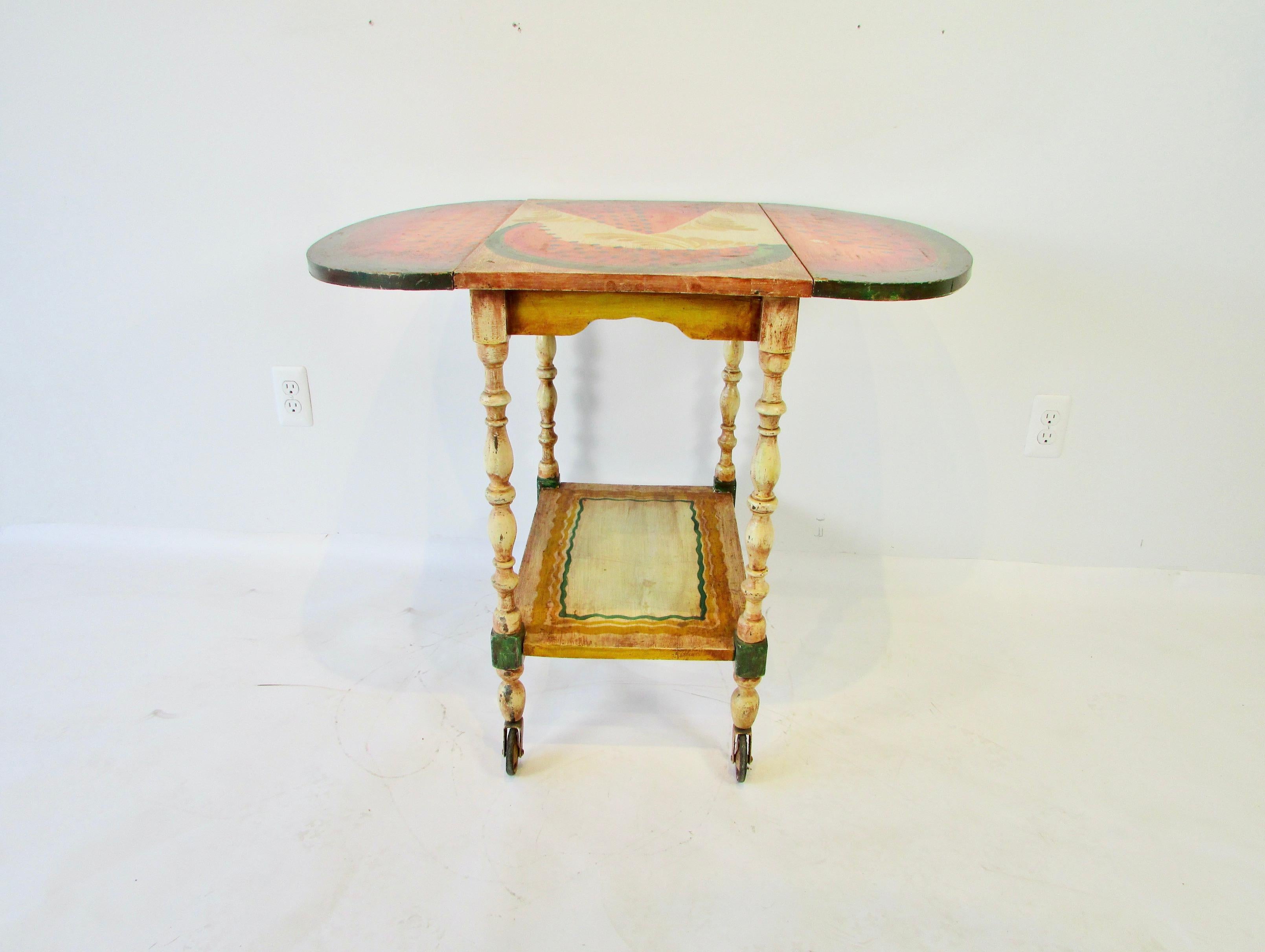 Hand Painted Drop Leaf Serving Table by Peter Hunt Provincetown RI Folk Artist For Sale 1