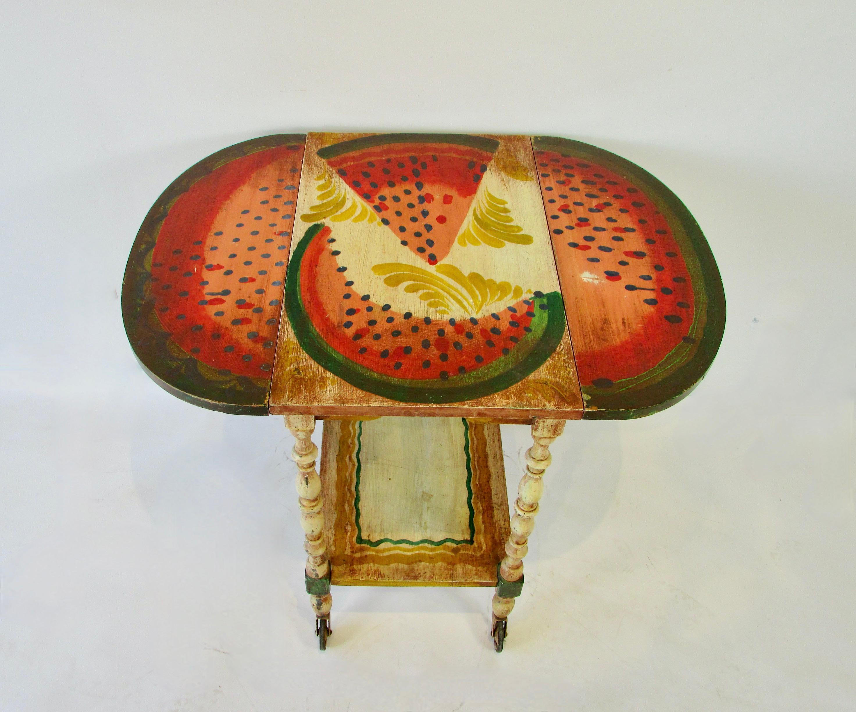 Hand Painted Drop Leaf Serving Table by Peter Hunt Provincetown RI Folk Artist For Sale 2