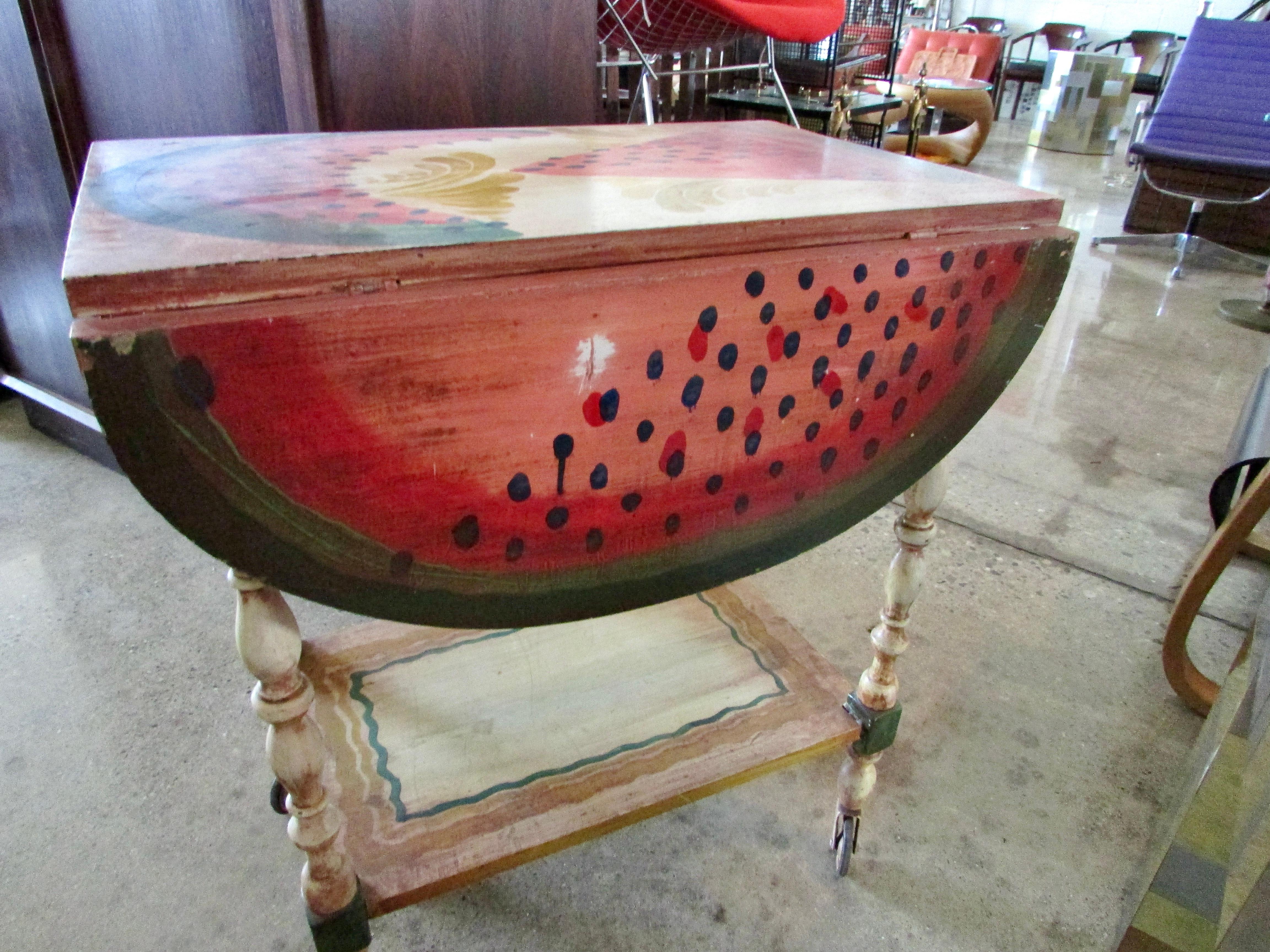 Hand Painted Drop Leaf Serving Table by Peter Hunt Provincetown RI Folk Artist For Sale 3