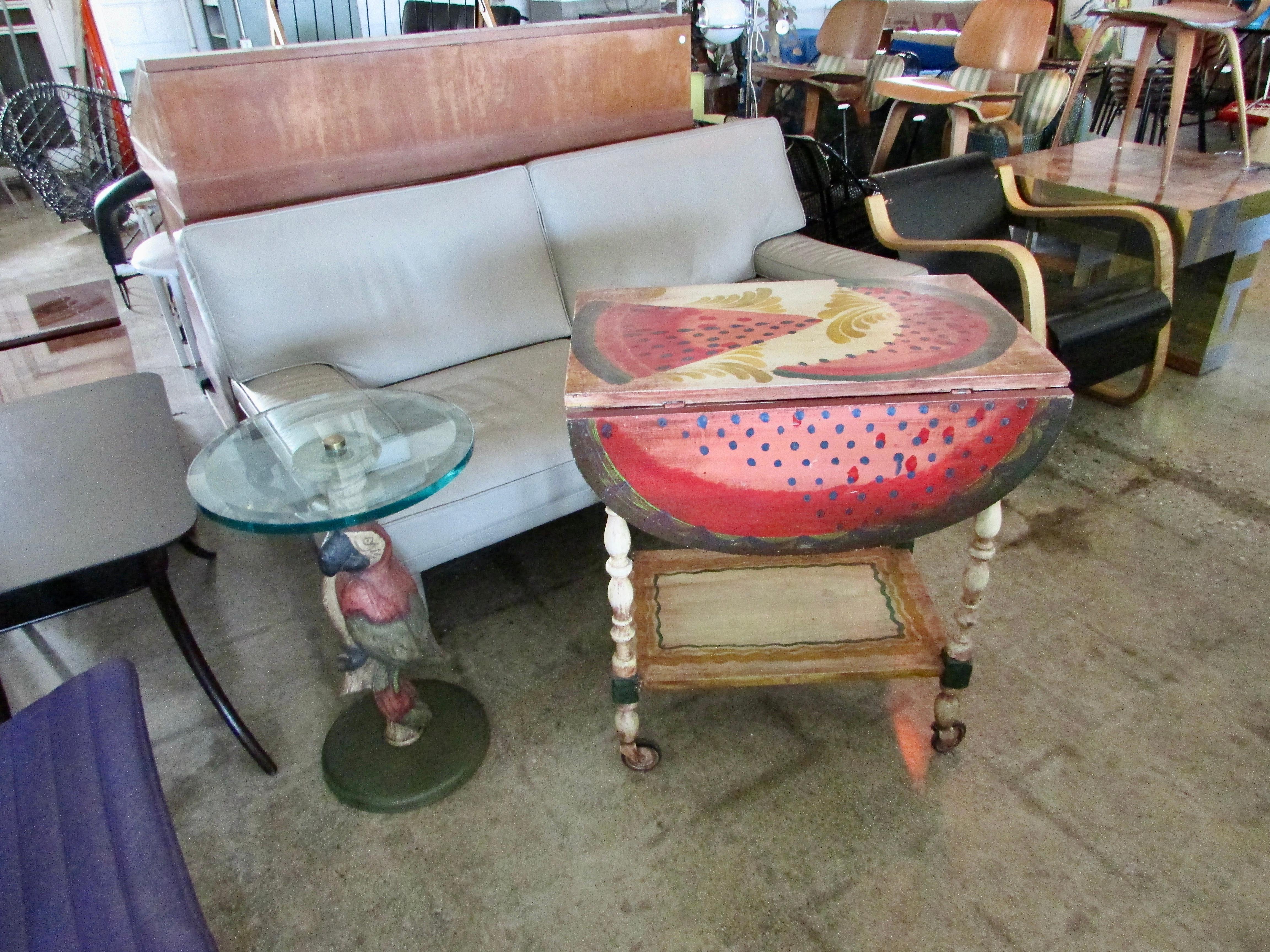 Hand Painted Drop Leaf Serving Table by Peter Hunt Provincetown RI Folk Artist For Sale 6