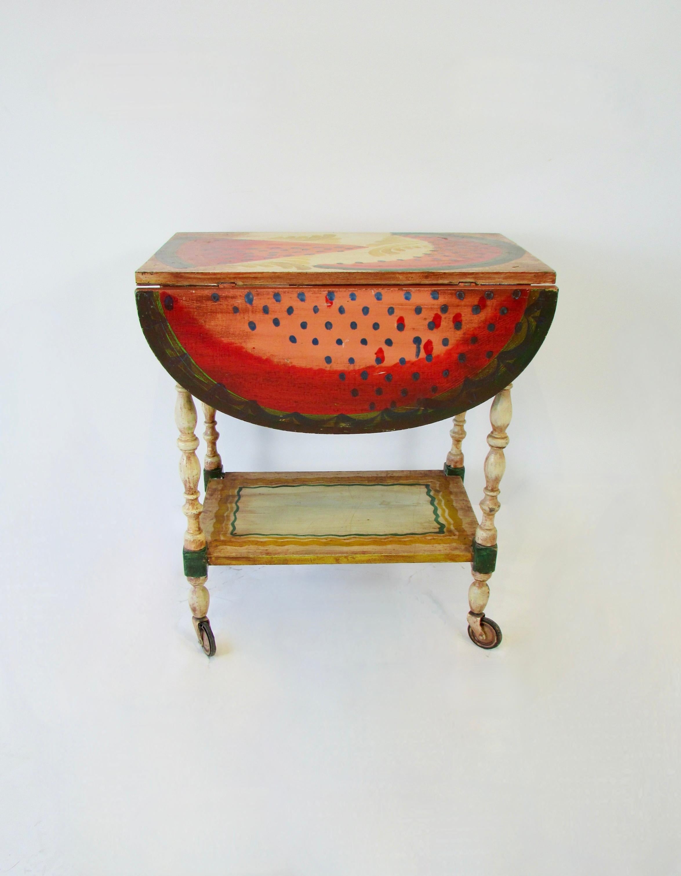 American Hand Painted Drop Leaf Serving Table by Peter Hunt Provincetown RI Folk Artist For Sale