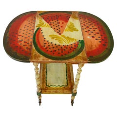 Used Hand Painted Drop Leaf Serving Table by Peter Hunt Provincetown RI Folk Artist