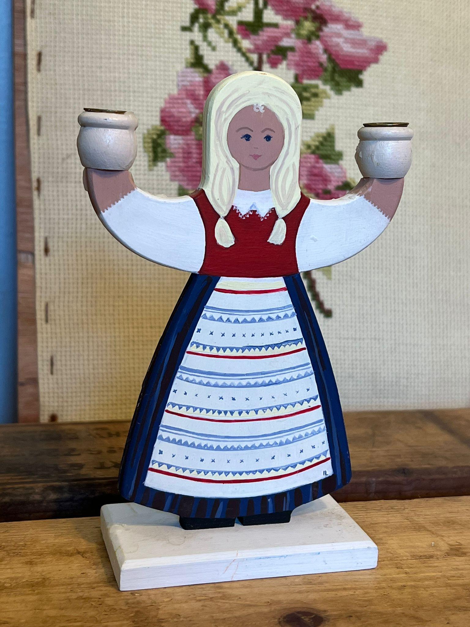 Wood Hand Painted Dutch Folk Art style Decor For Sale