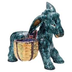 Hand-Painted Earthenware Figural Donkey Table Salt Cellar, Deruta, Italy 1983