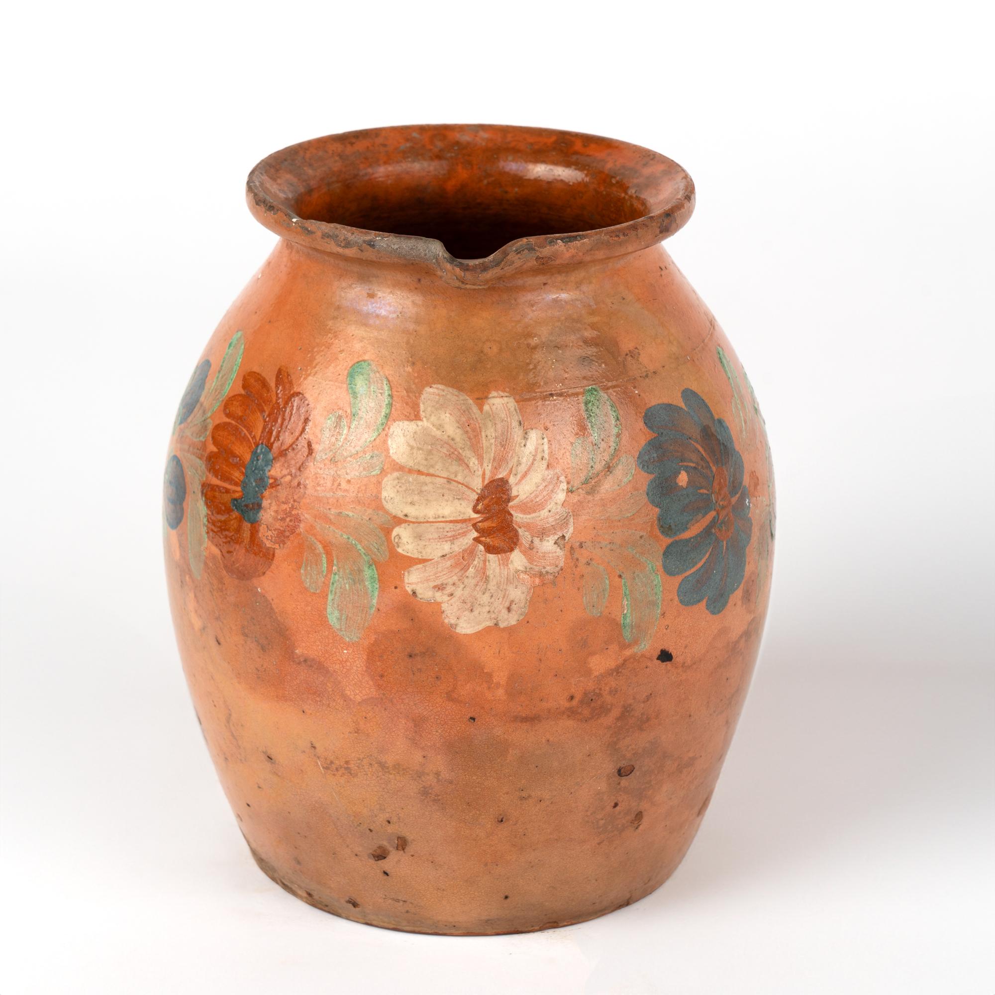 Hungarian Hand Painted Earthenware Pitcher Pottery, circa 1900's