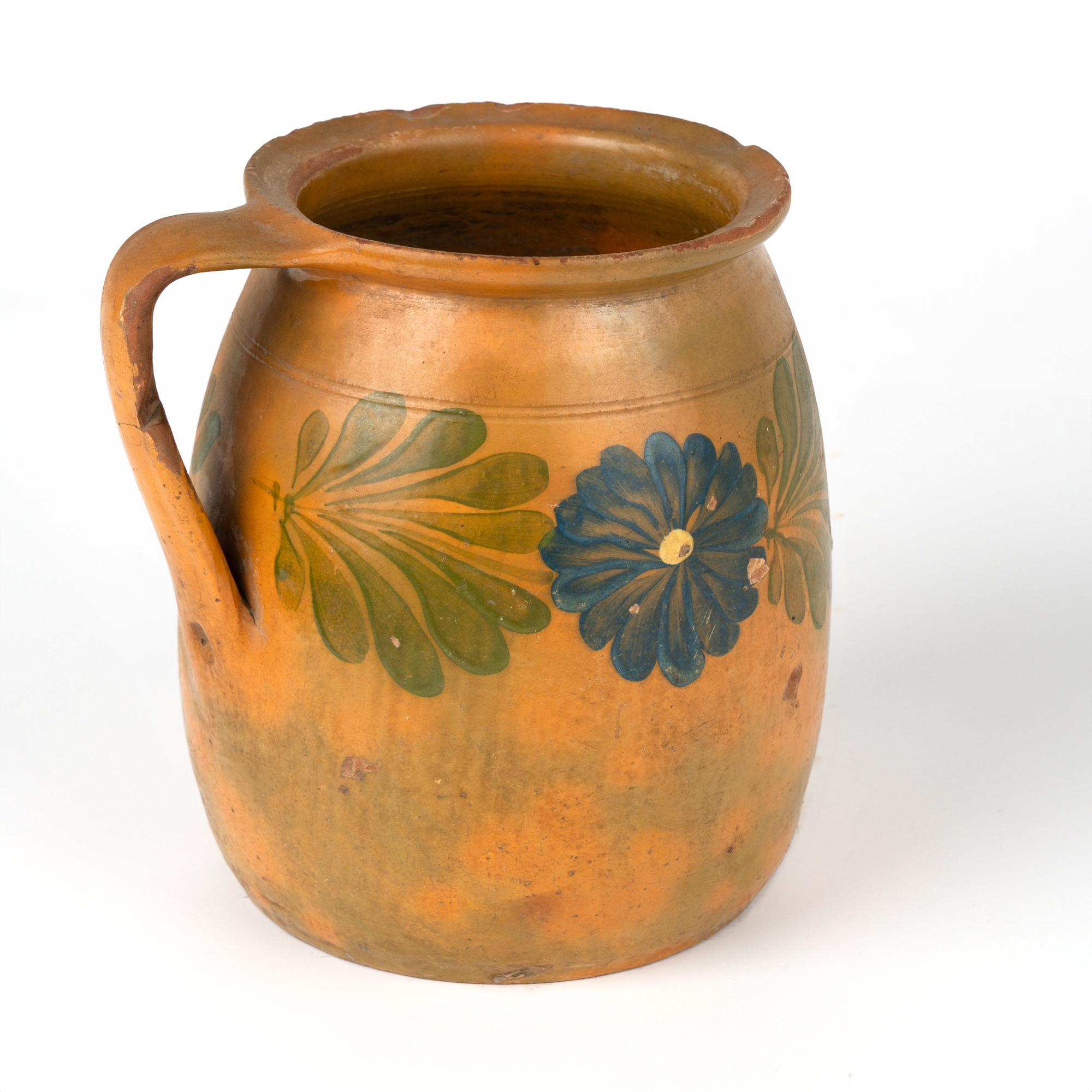 20th Century Hand Painted Earthenware Pottery Pitcher, circa 1900's For Sale