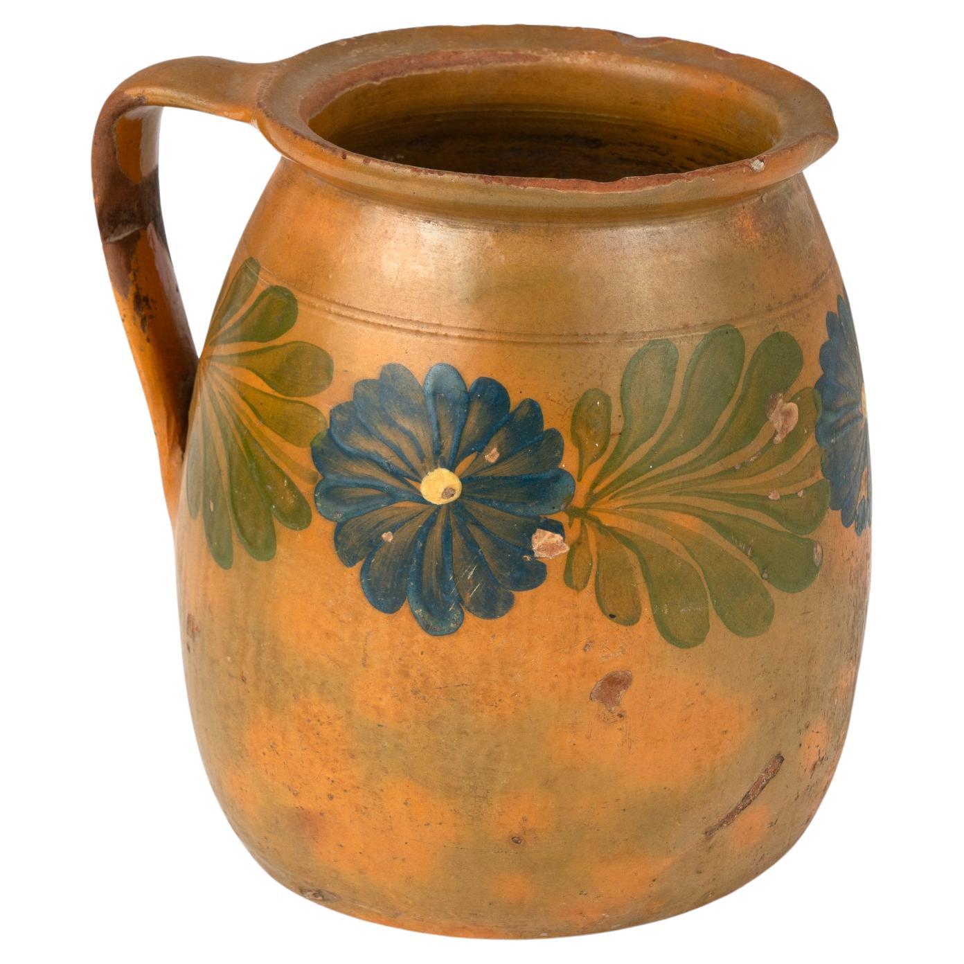 Hand Painted Earthenware Pottery Pitcher, circa 1900's For Sale