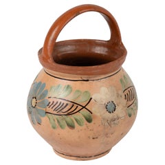 Hand Painted Earthenware Pottery With Arched Handle, Hungary 1900's