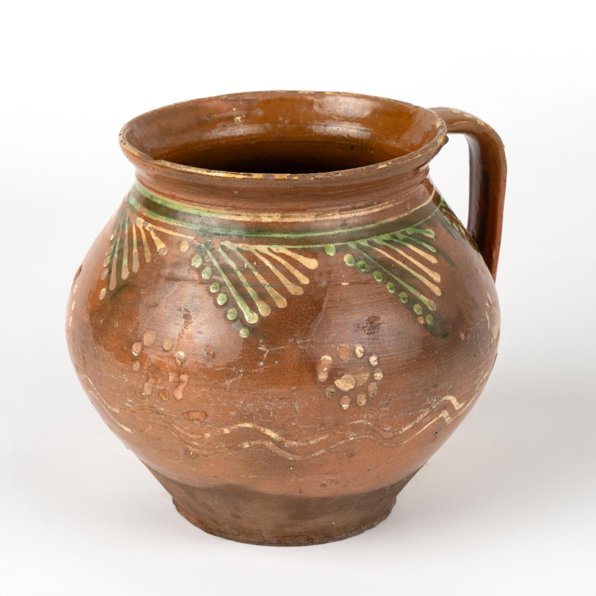 20th Century Hand Painted Earthenware Pottery With Handle, circa 1900's