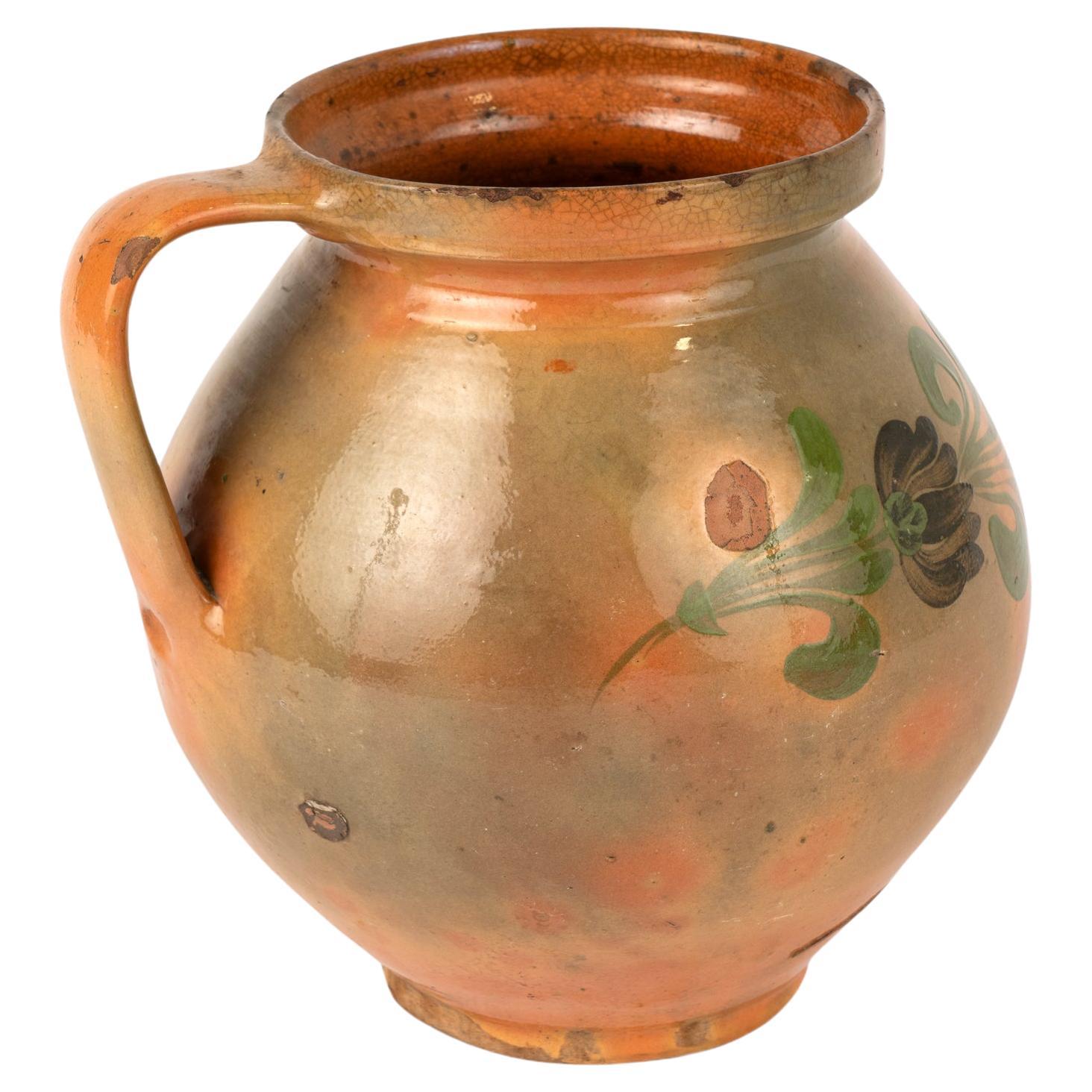 Hand Painted Earthenware Pottery With Handle, circa 1900's For Sale
