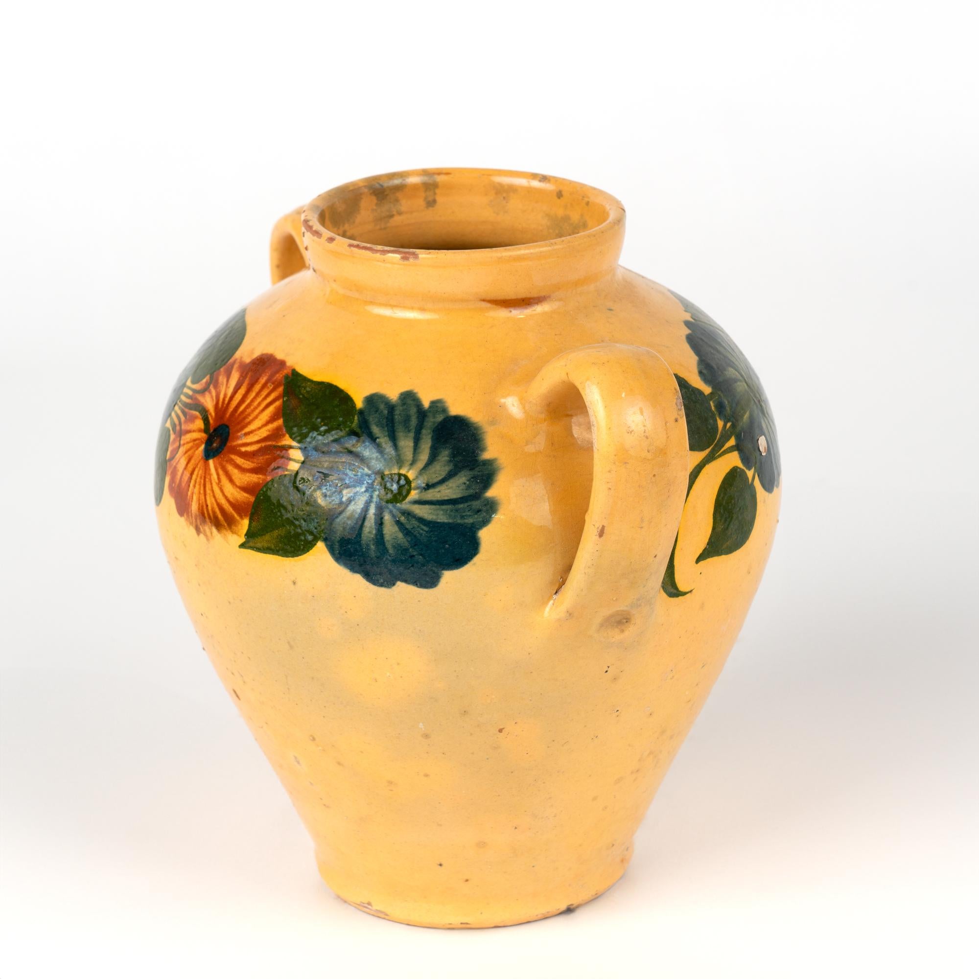Hungarian Hand Painted Earthenware Pottery With two Handles, Hungary 1900's