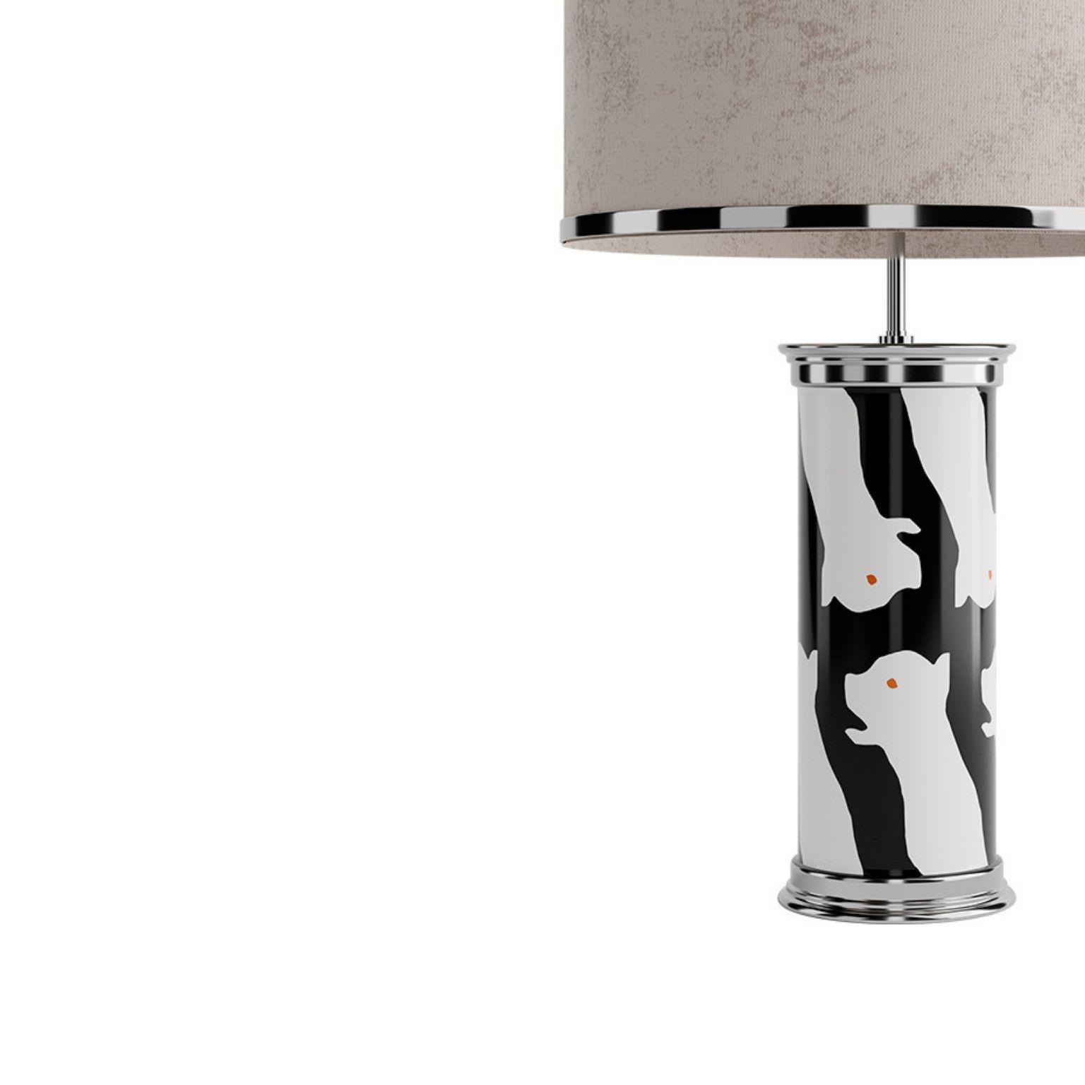 Handbemalte Eclipse-Tischlampe, eine handgefertigte graue, schwarze und weiße Deko-Lampe (Moderne) im Angebot