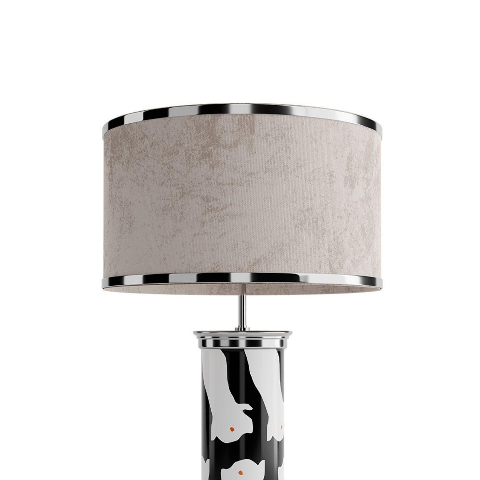 Modern Hand-Painted Eclipse Table Lamp, an Handmade Grey, Black and White Decor Lamp For Sale