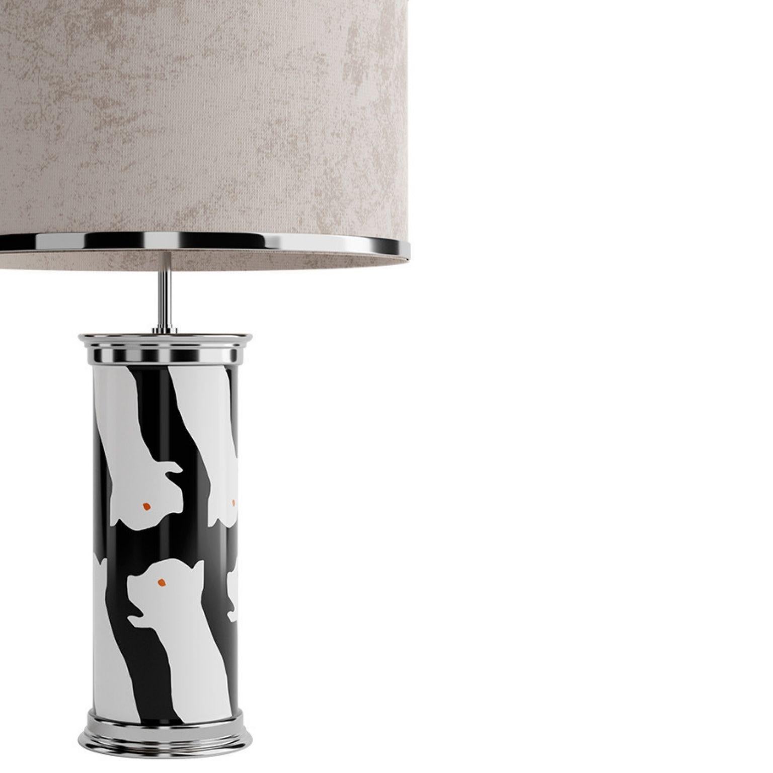 Portuguese Hand-Painted Eclipse Table Lamp, an Handmade Grey, Black and White Decor Lamp For Sale