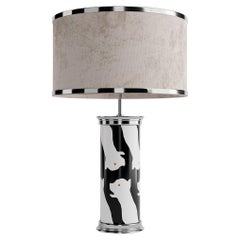 Hand-Painted Eclipse Table Lamp, an Handmade Grey, Black and White Decor Lamp