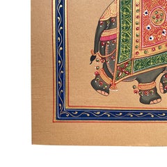 Hand Painted Elephant in Gold Regalia on Paper, India