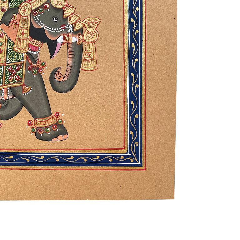 Anglo-indien Éléphant peint à la main en or Regalia sur papier, Inde en vente