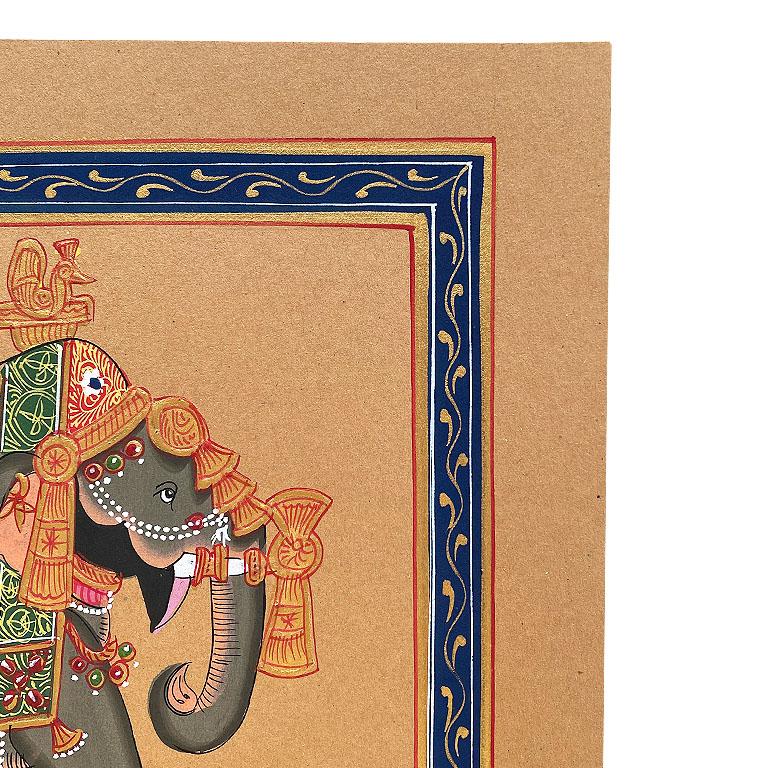 Indian Hand Painted Elephant in Gold Regalia on Paper, India For Sale