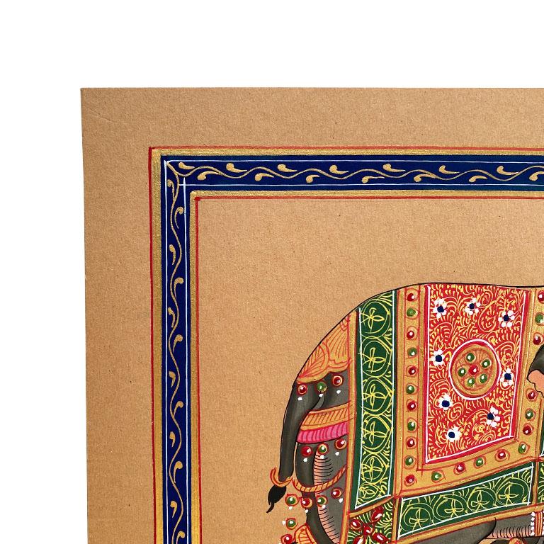 Hand Painted Elephant in Gold Regalia on Paper, India In Good Condition For Sale In Oklahoma City, OK