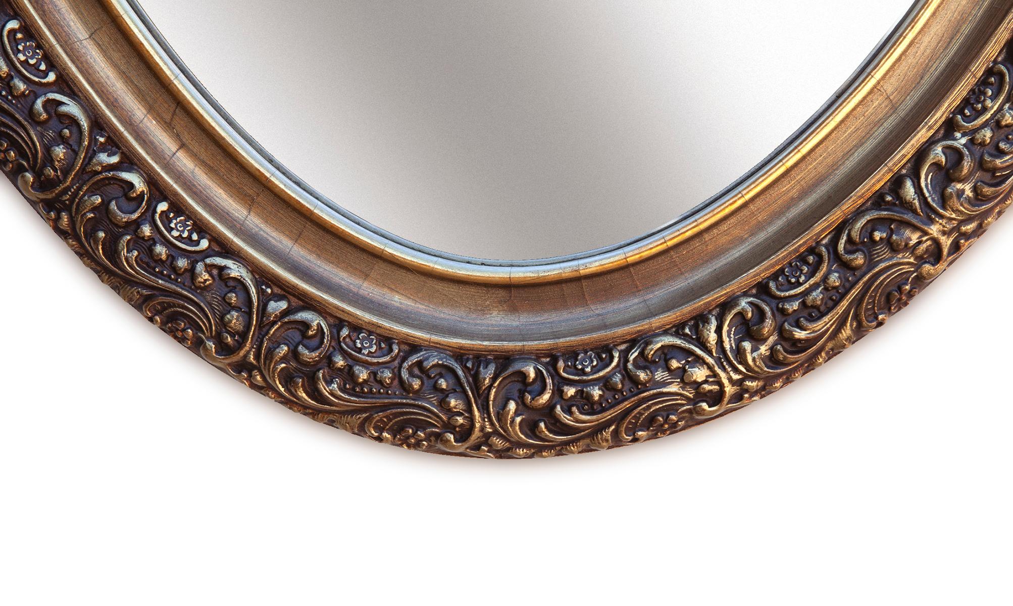Handbemalter länglicher ovaler Spiegel in Burnt Umber & Gold (amerikanisch) im Angebot