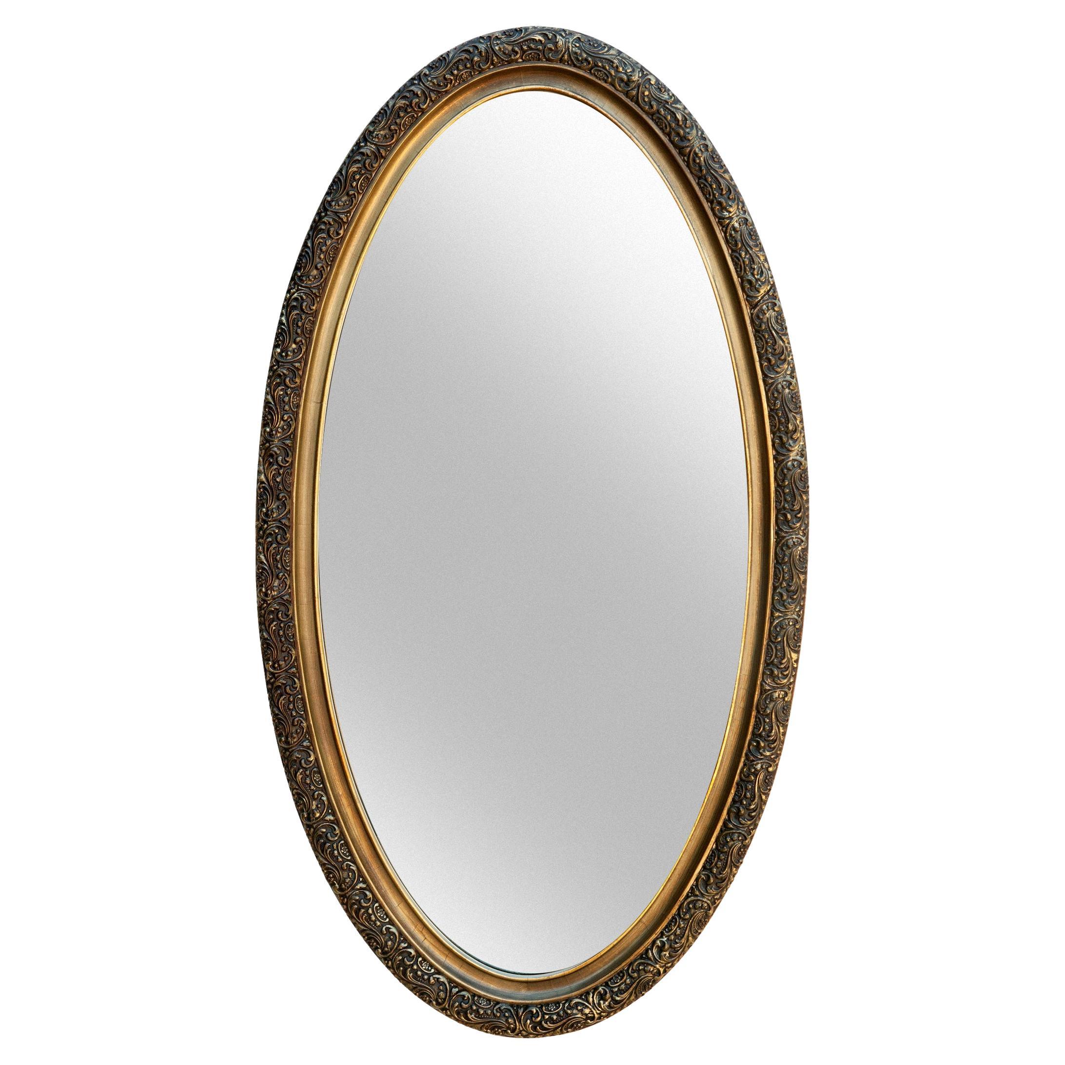 Hand painted Elongated Oval Mirror in Burnt Umber & Gold For Sale