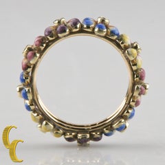 Hand Painted Enamel and Diamond Flower Ring by SJS in Yellow Gold