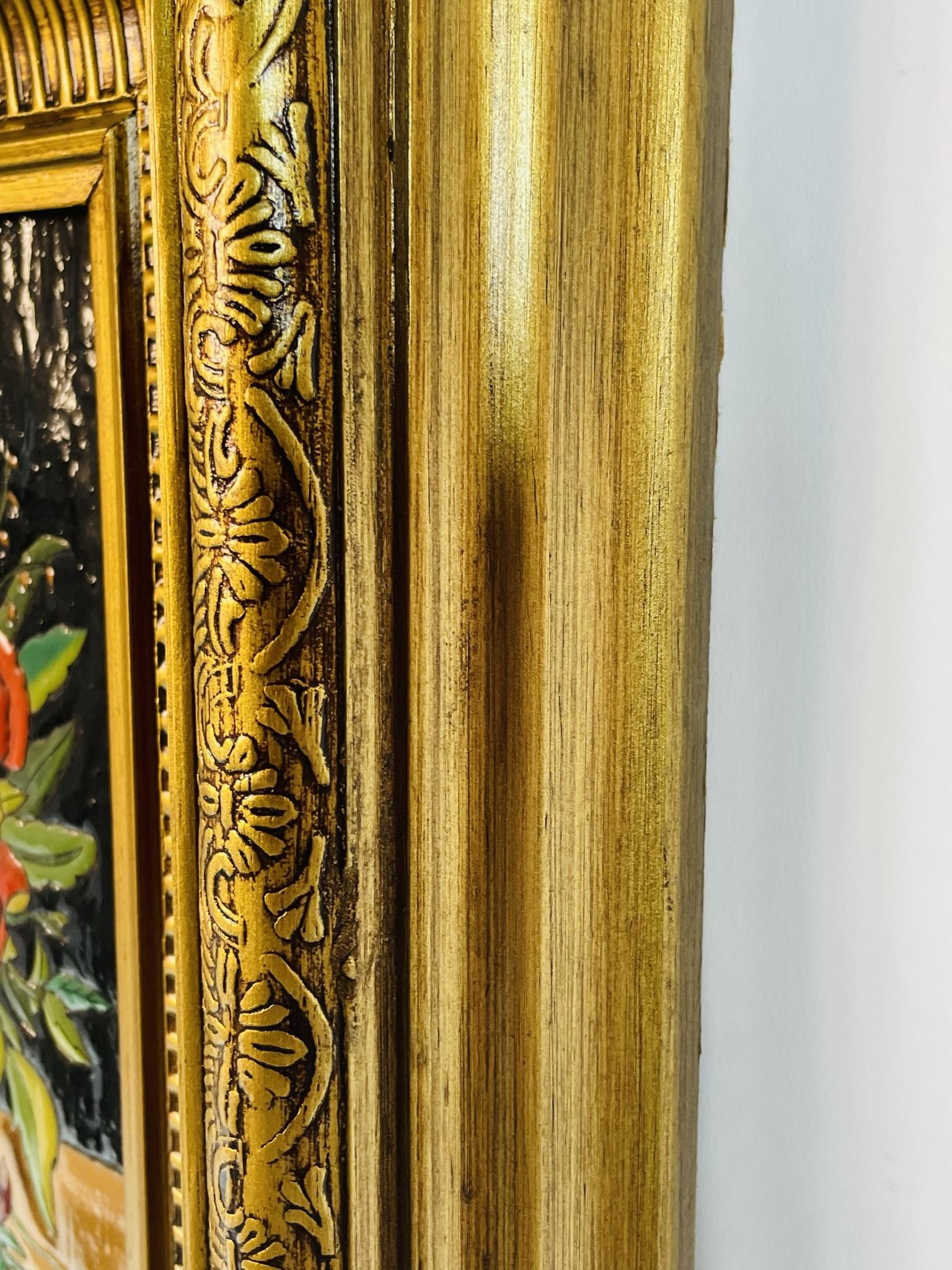 Hand-Painted Enamel Floral Painting, Spanish School, 20th Century, Signed Maciel For Sale 9