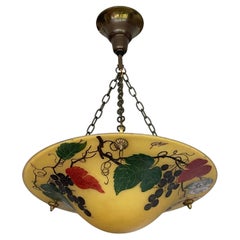 Hand Painted & Enameled Grapes and Leafs Arts & Crafts Pendant, Signed Gauthier