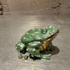 Hand-Painted Enameled Pewter Frog Trinket Box Accented Green Austrian Crystals
