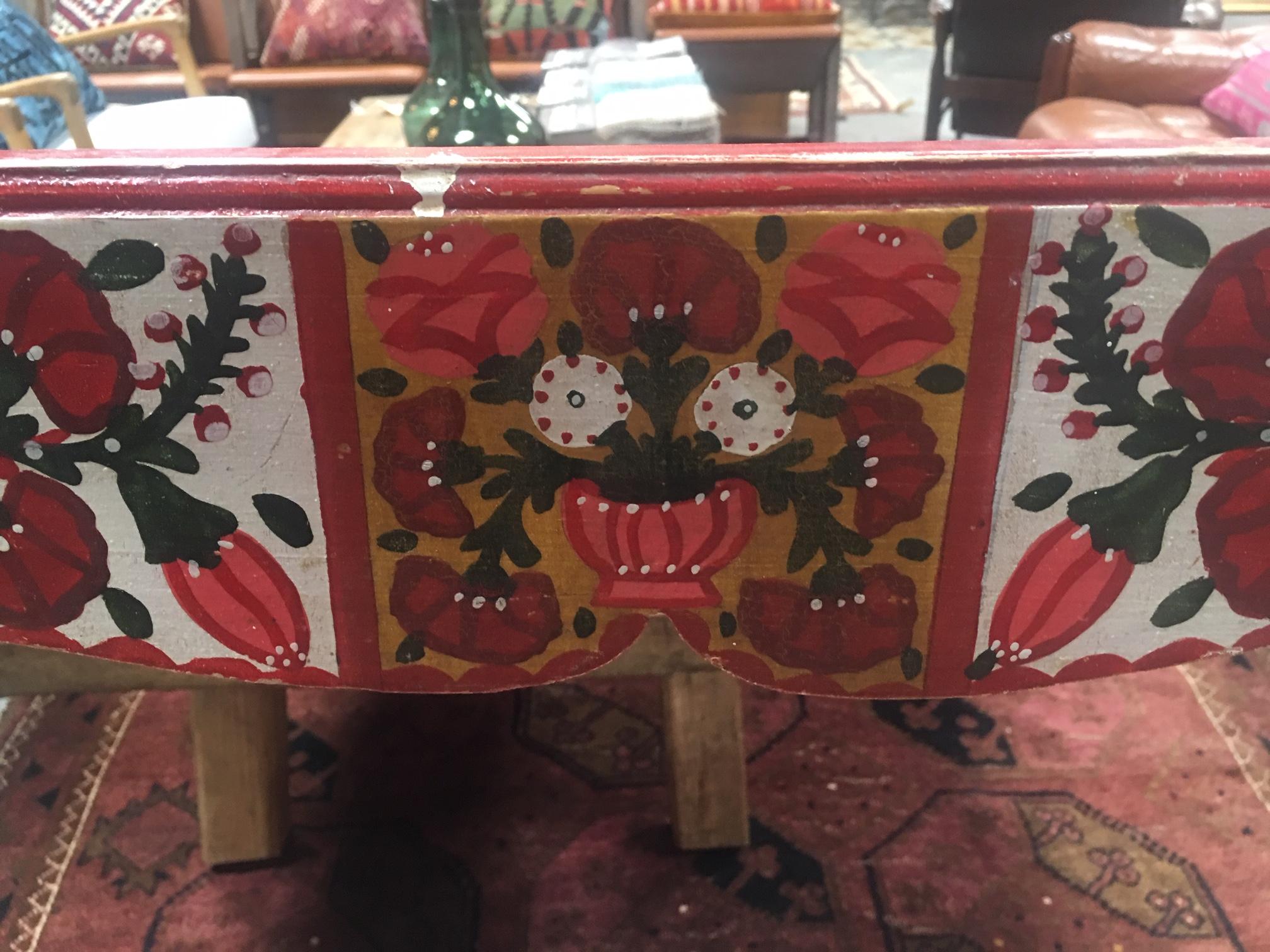 Wood Hand Painted European Bench For Sale