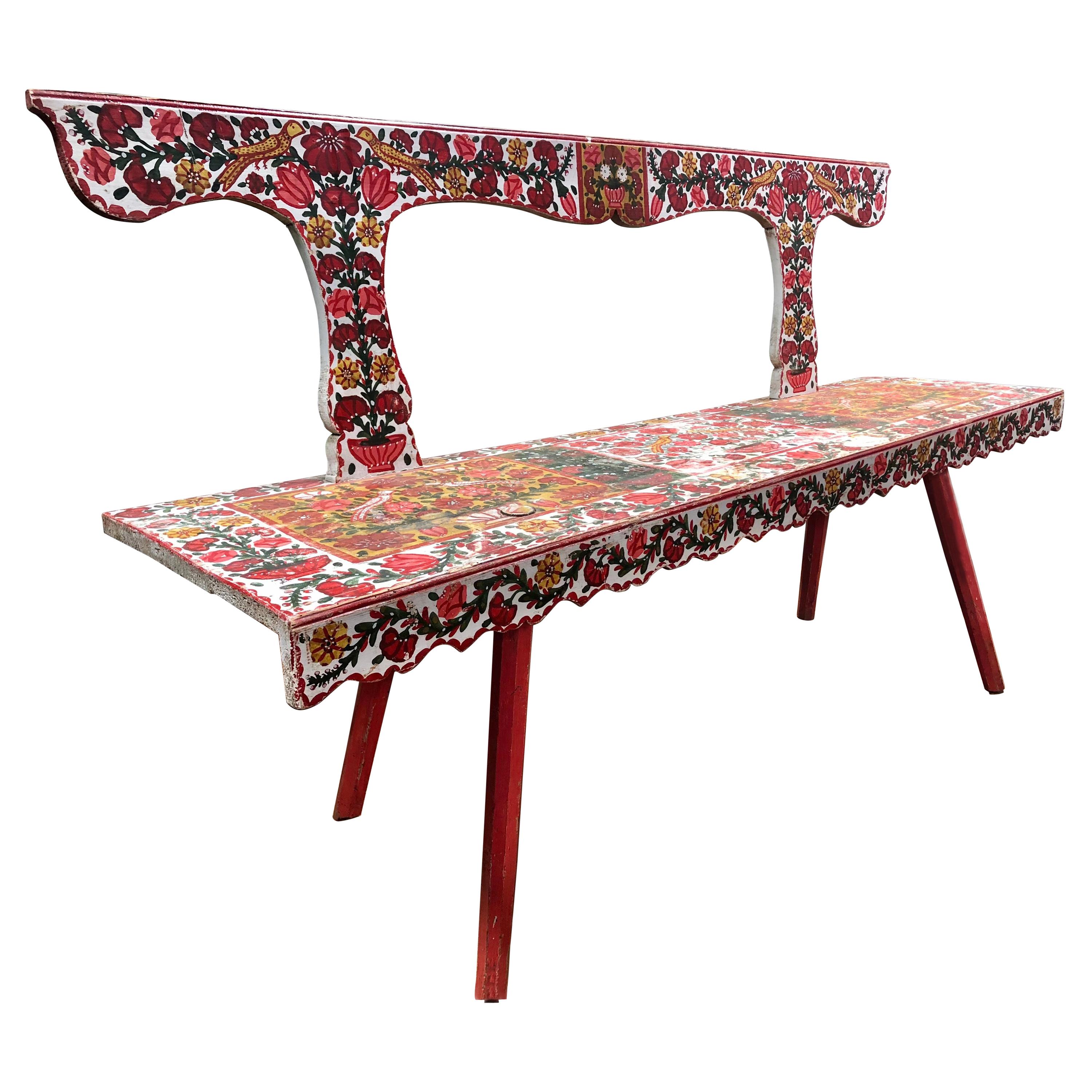 Hand Painted European Bench For Sale