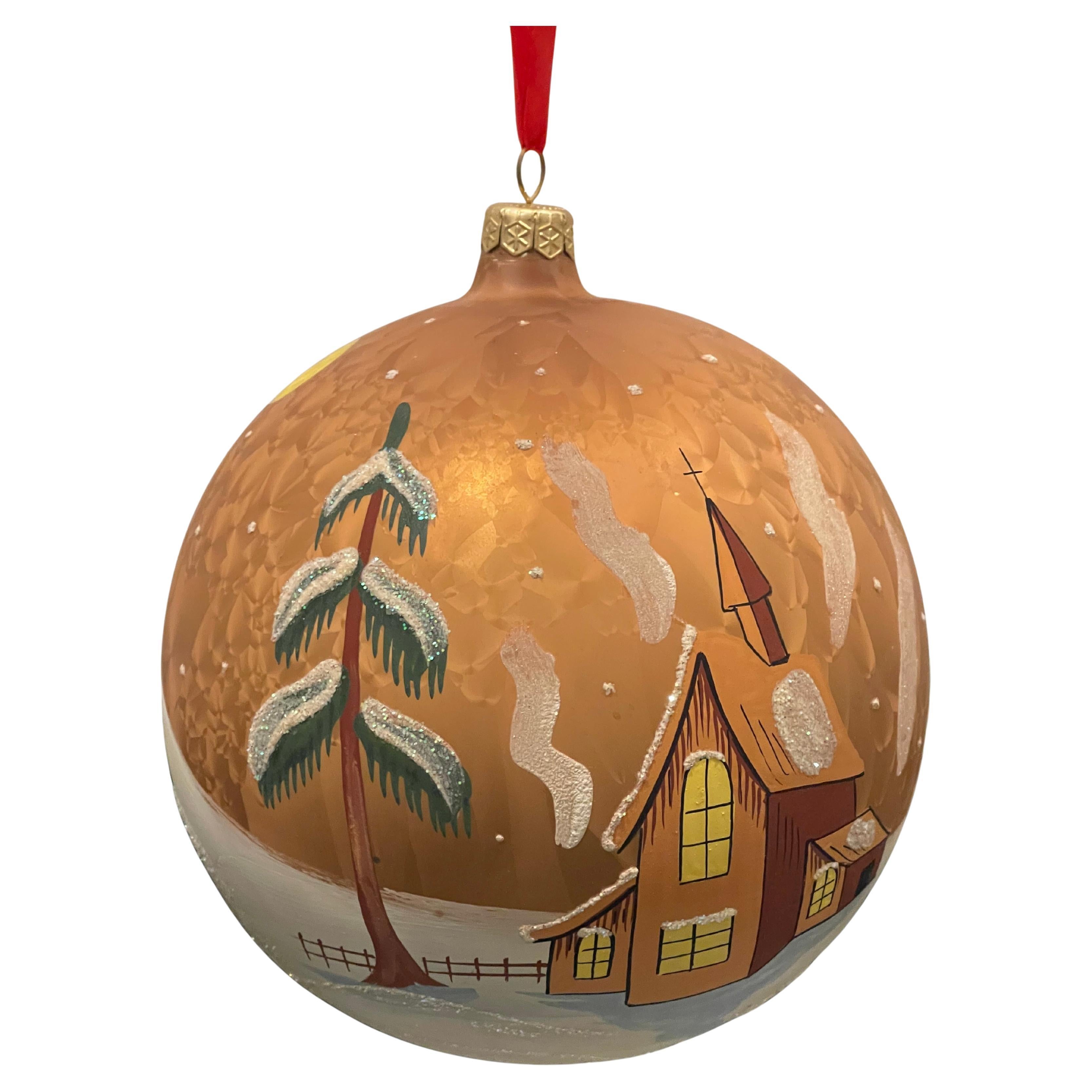 Hand Painted European Bliwn Glass Jumbo Holiday Ornament