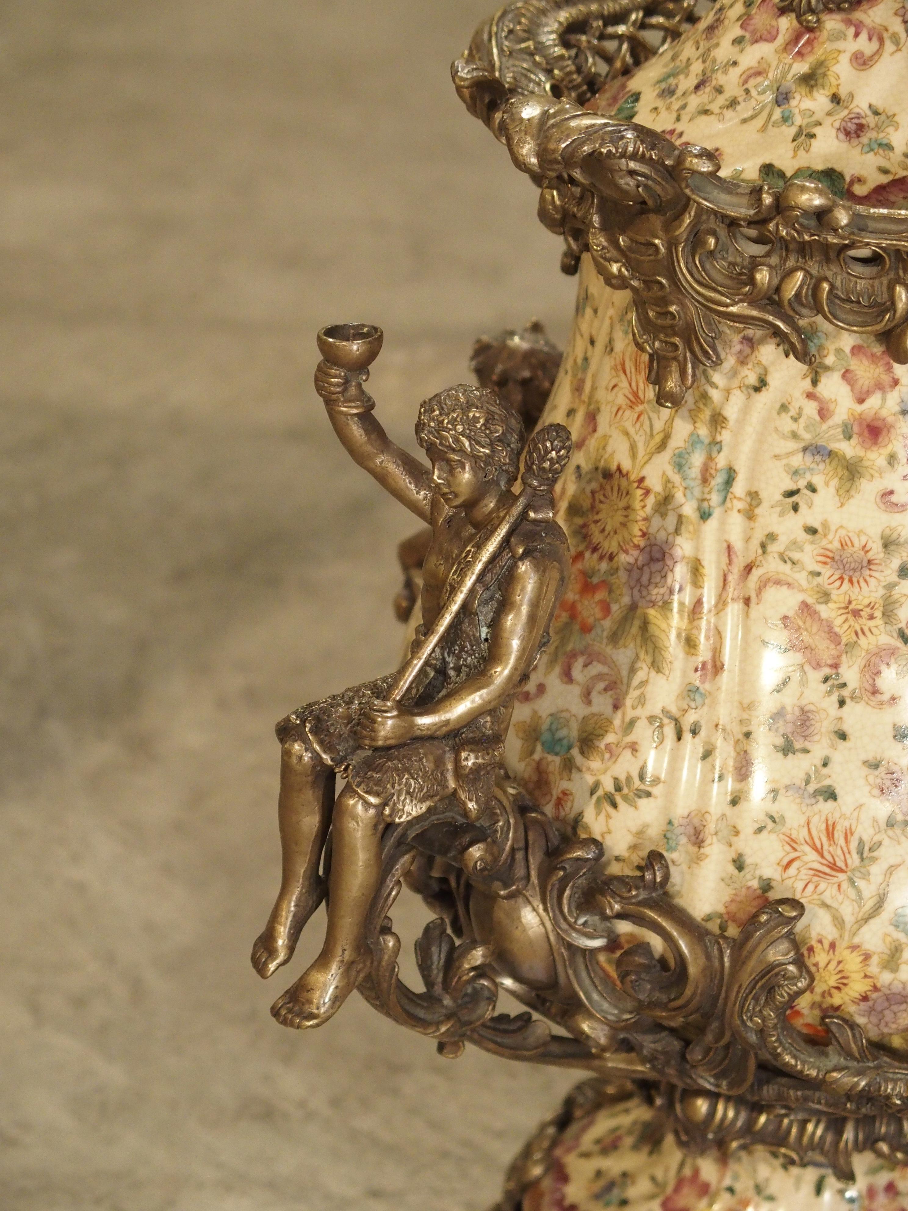 Hand-Painted Faience and Gilt Bronze Mounted Urn 5