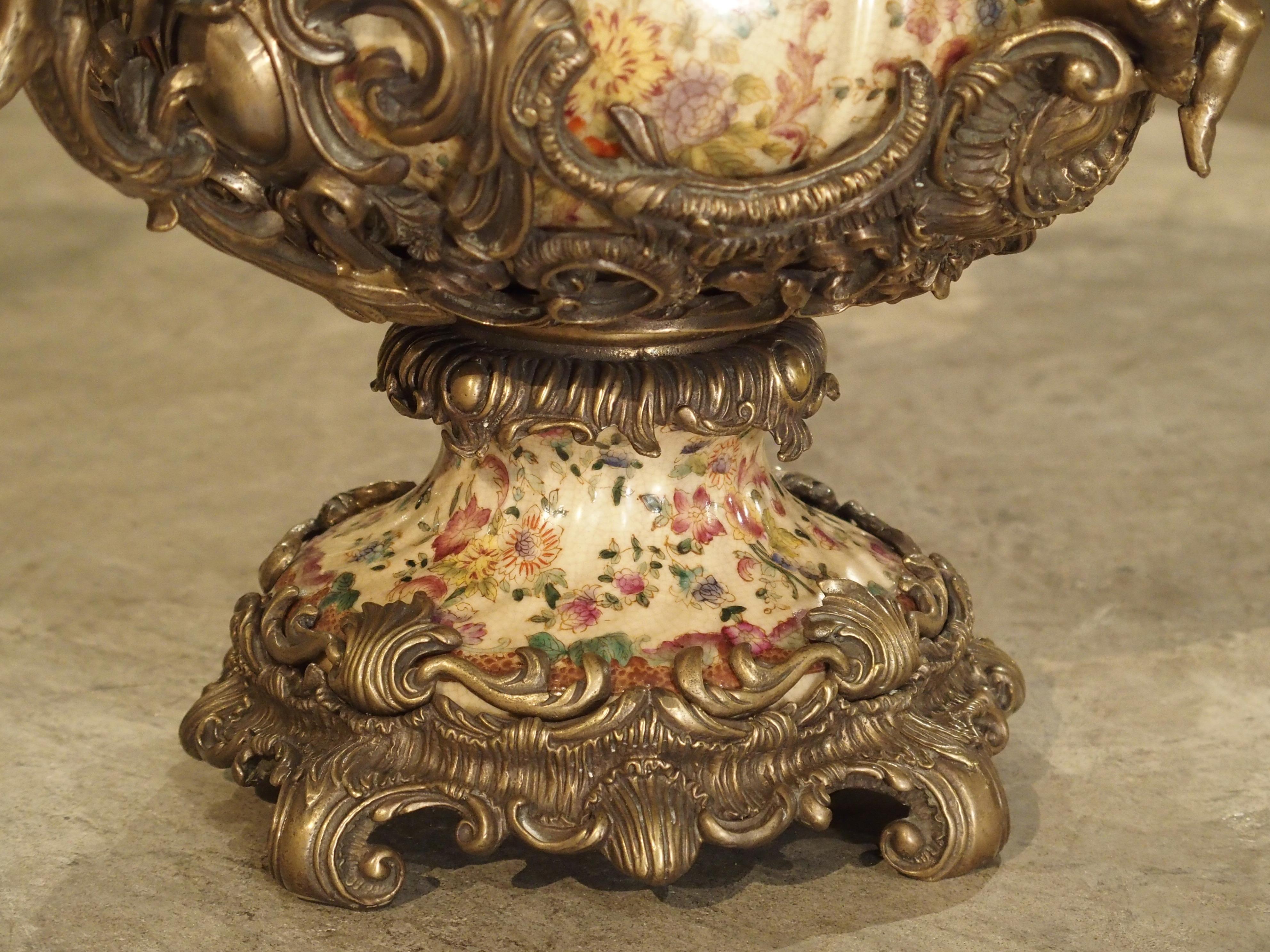 Hand-Painted Faience and Gilt Bronze Mounted Urn 6