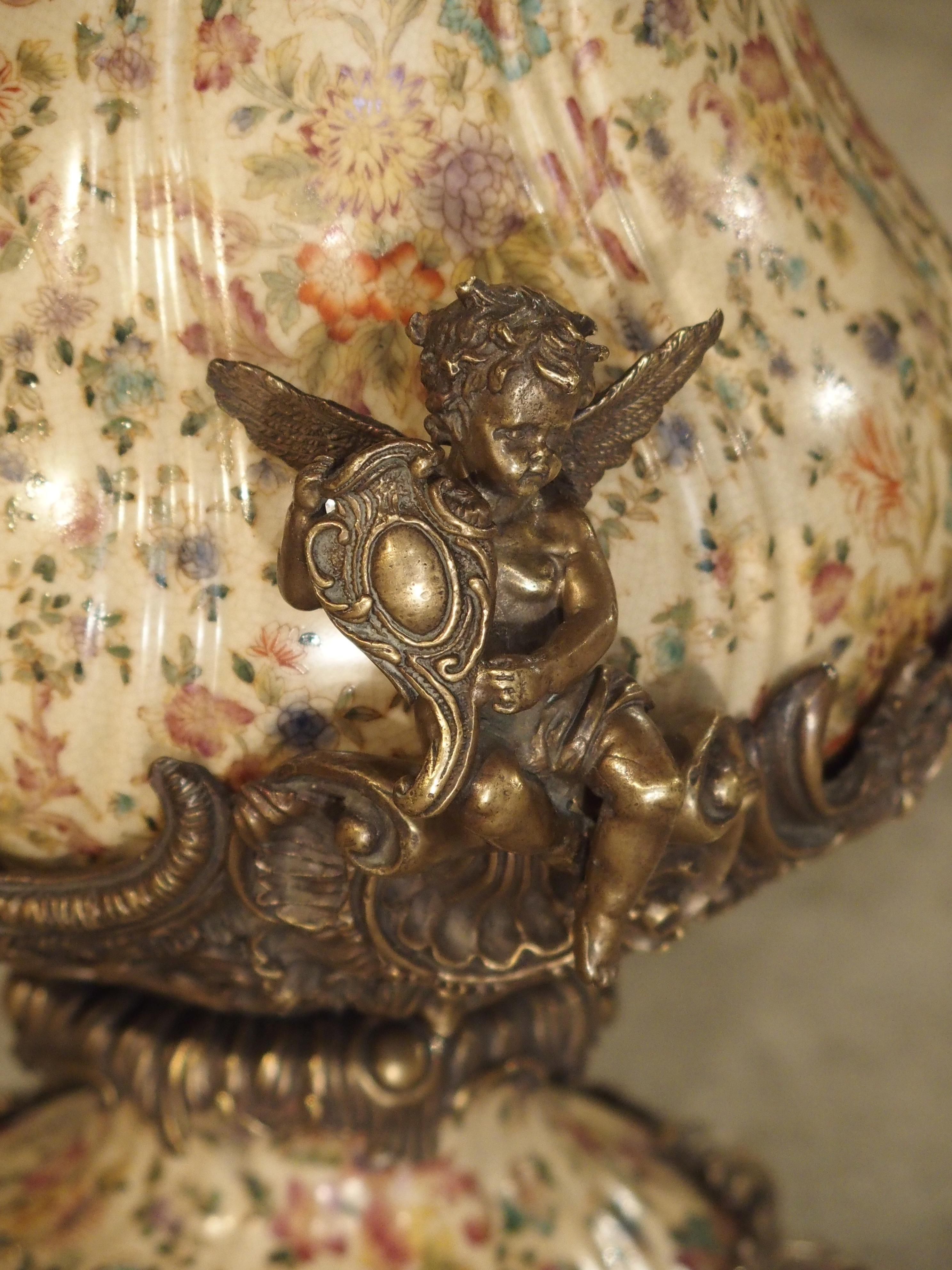 Hand-Painted Faience and Gilt Bronze Mounted Urn 8
