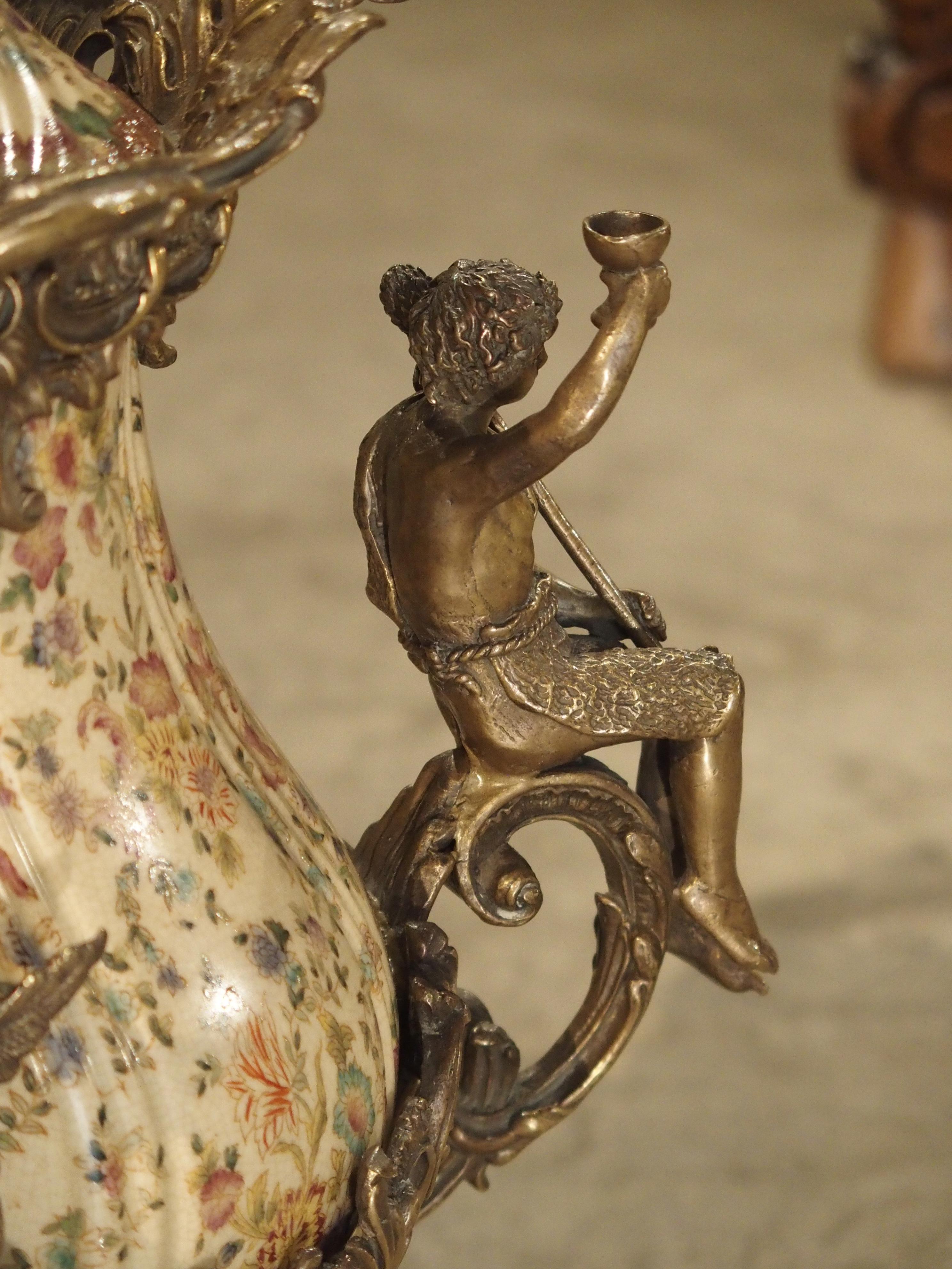 Hand-Painted Faience and Gilt Bronze Mounted Urn 9