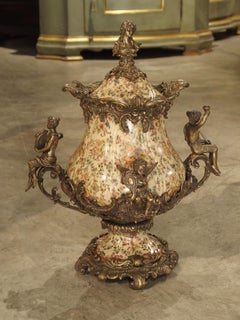 Hand-Painted Faience and Gilt Bronze Mounted Urn