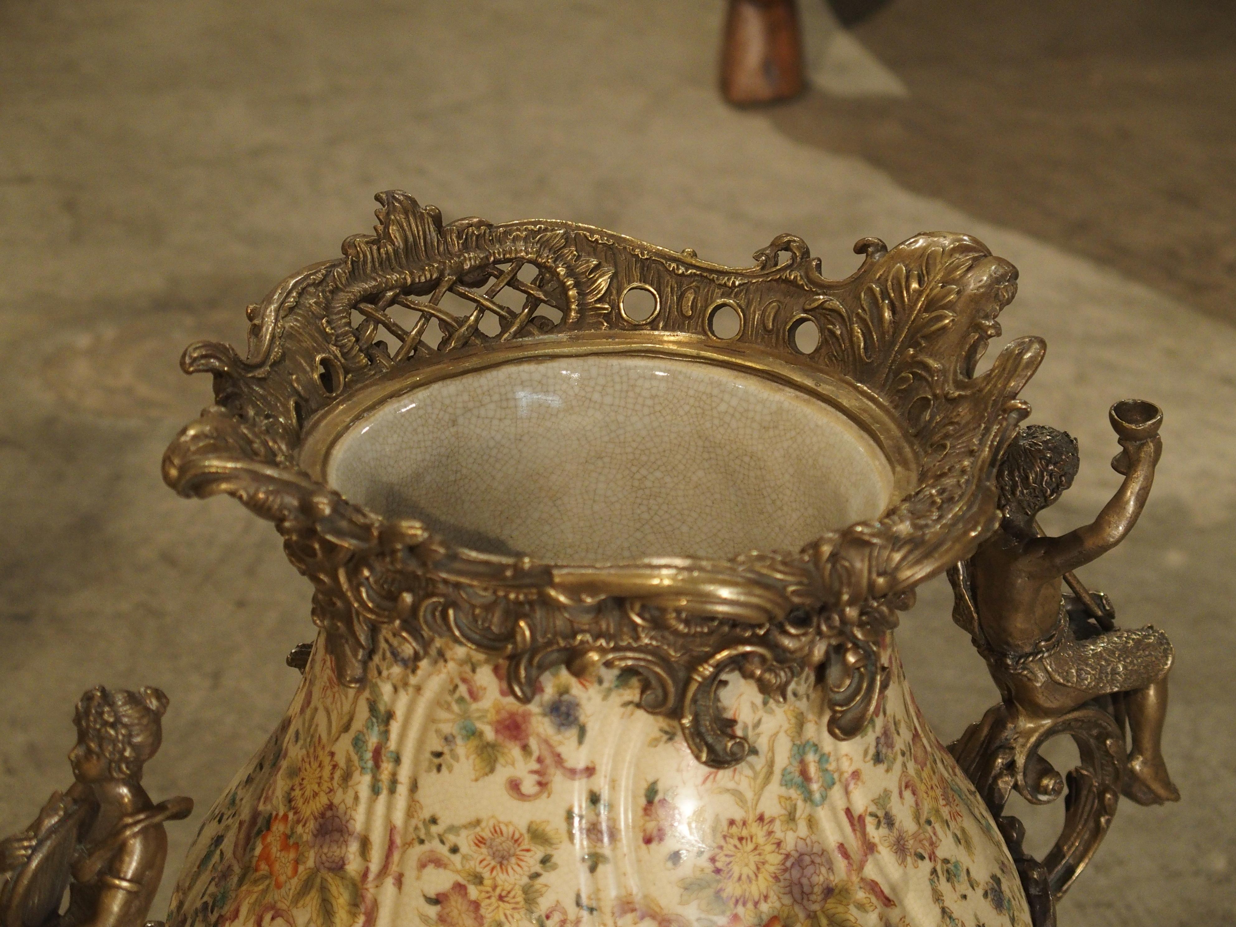 Hand-Painted Faience and Gilt Bronze Mounted Urn In Excellent Condition In Dallas, TX