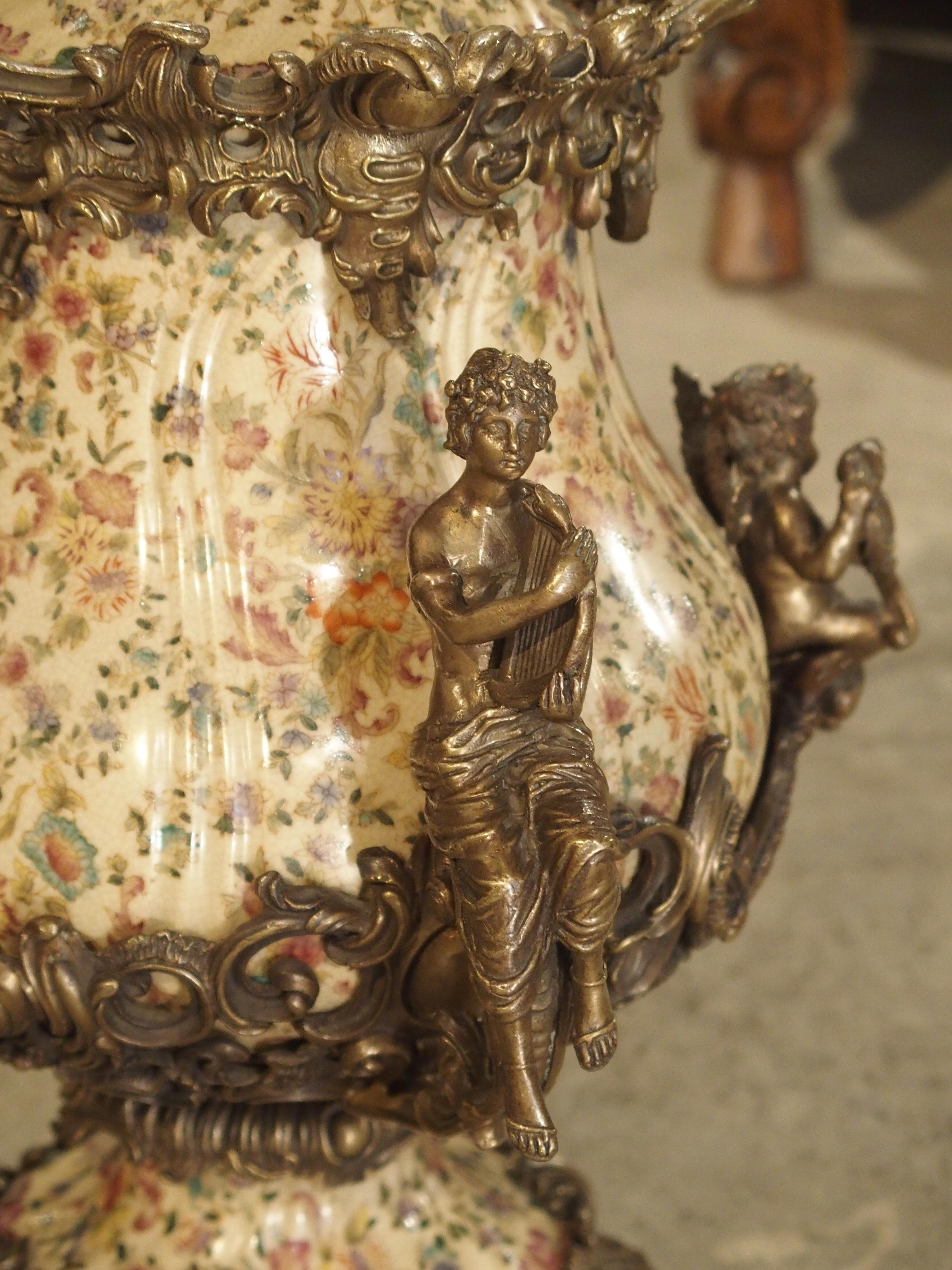 Hand-Painted Faience and Gilt Bronze Mounted Urn 1