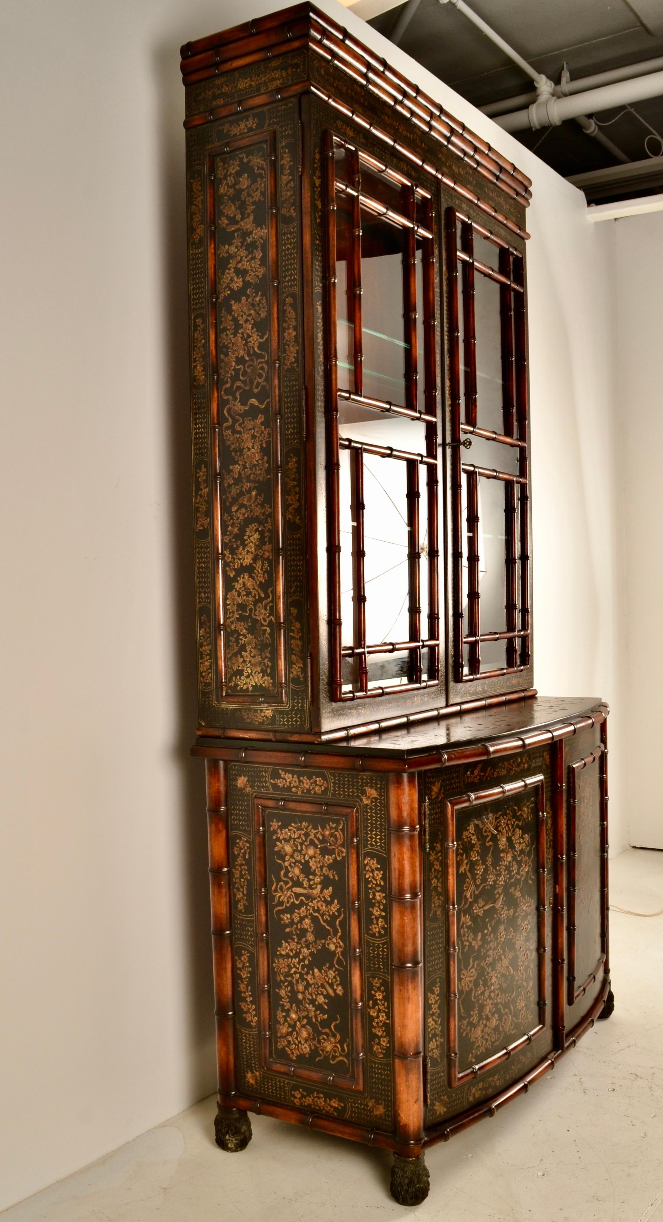 Hand-Painted Hand painted Faux Bamboo Breakfront Bookcase 