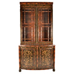 Vintage Hand painted Faux Bamboo Breakfront Bookcase 