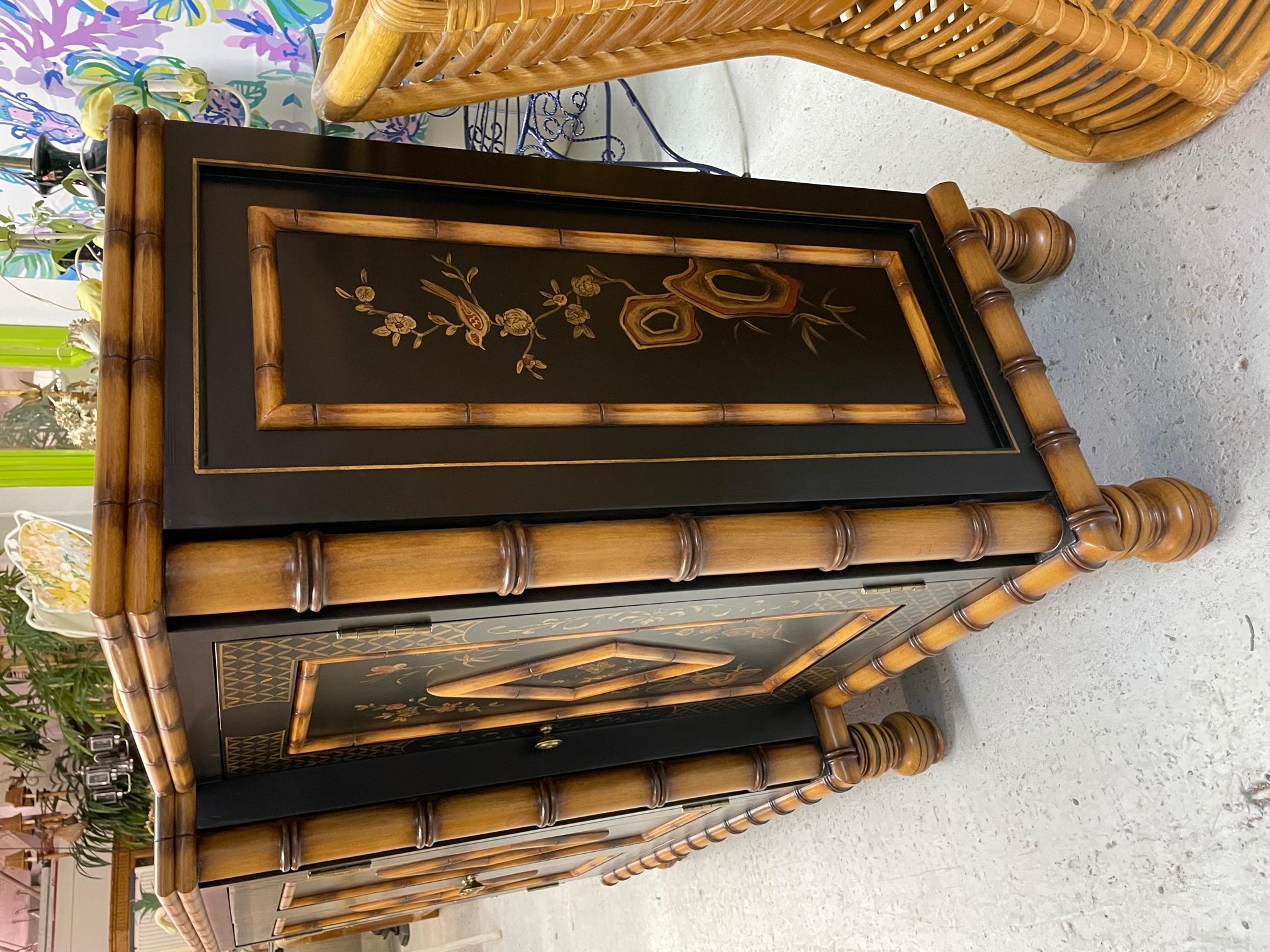 Late 20th Century Hand Painted Faux Bamboo Breakfront Credenza