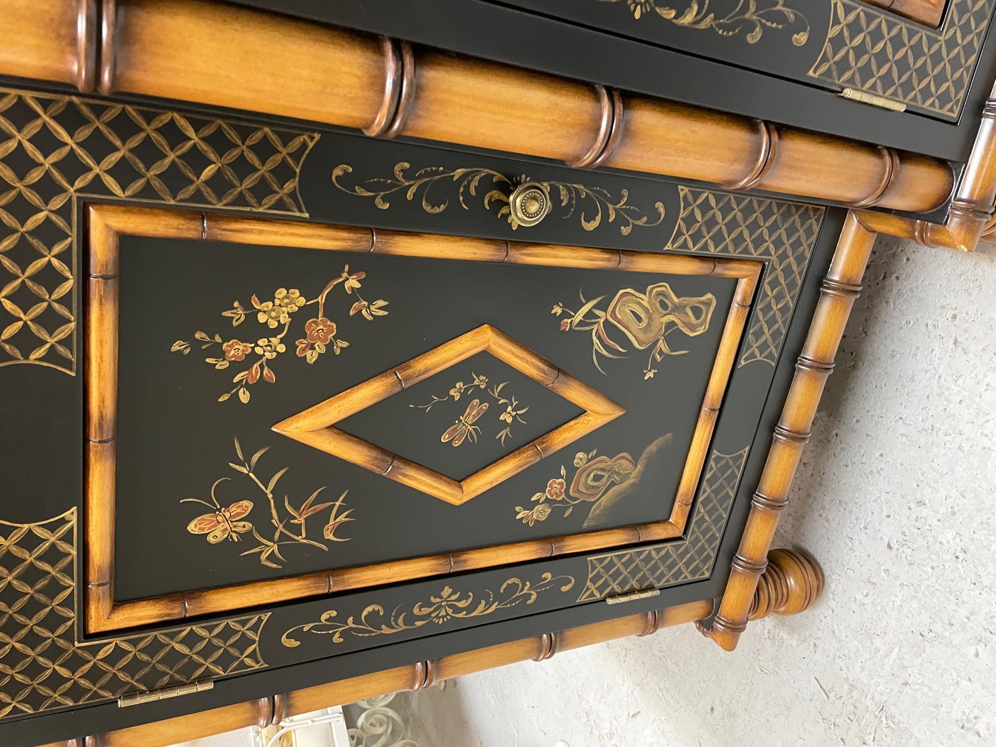 Hand Painted Faux Bamboo Breakfront Credenza 1