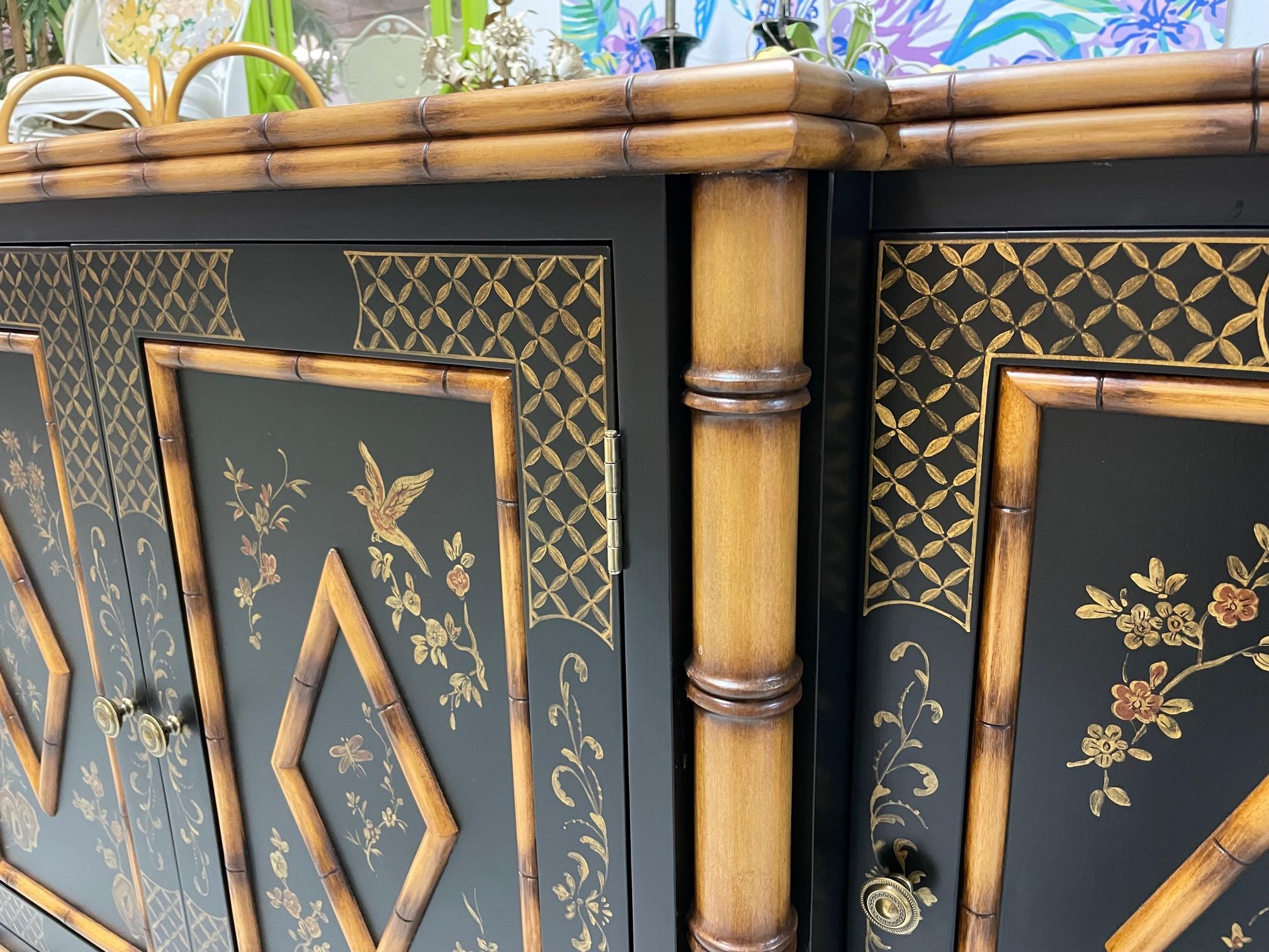 Hand Painted Faux Bamboo Breakfront Credenza 2